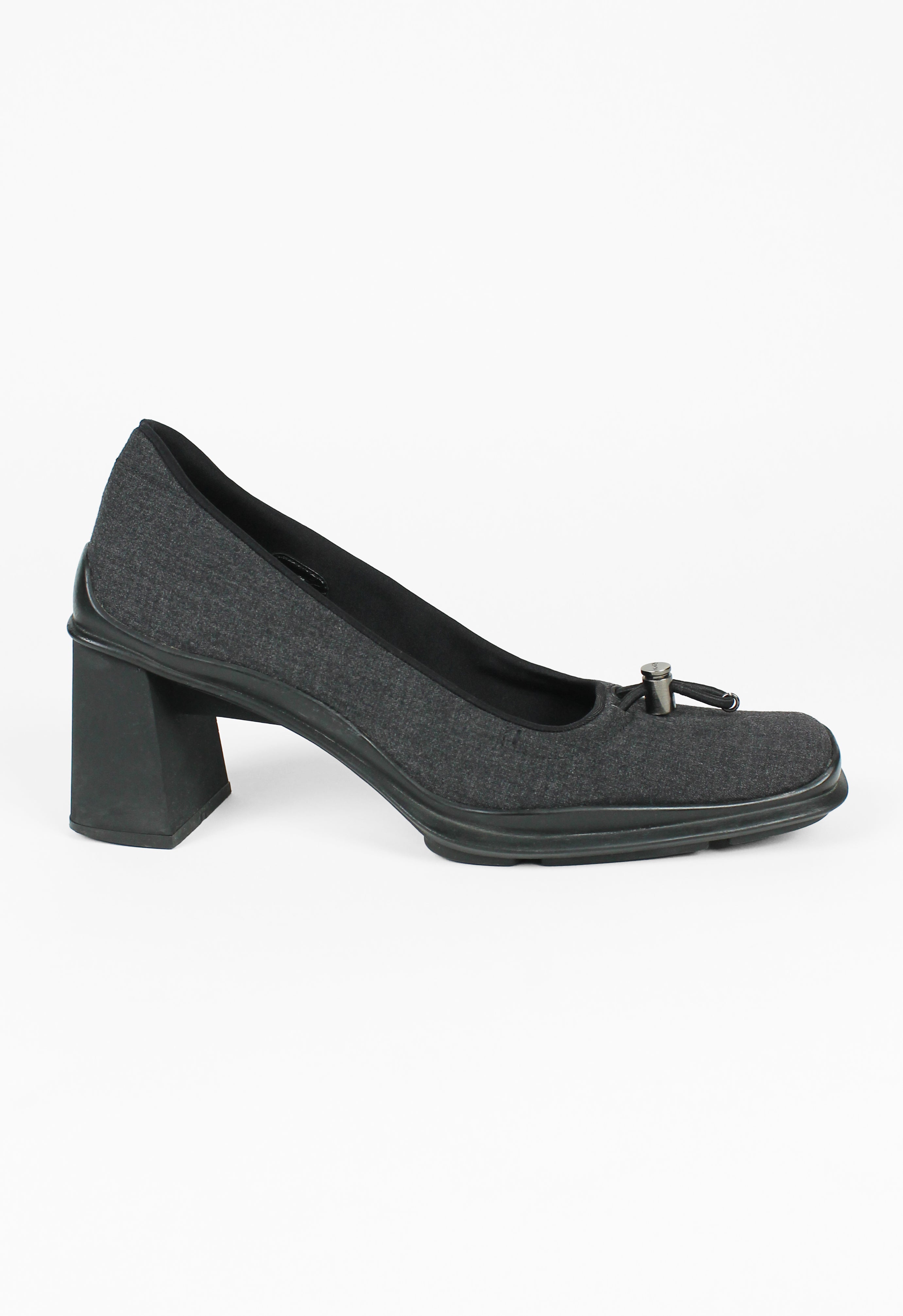 PRADA FW 1999 GREY SQUARE TOE TOGGLE HEELS