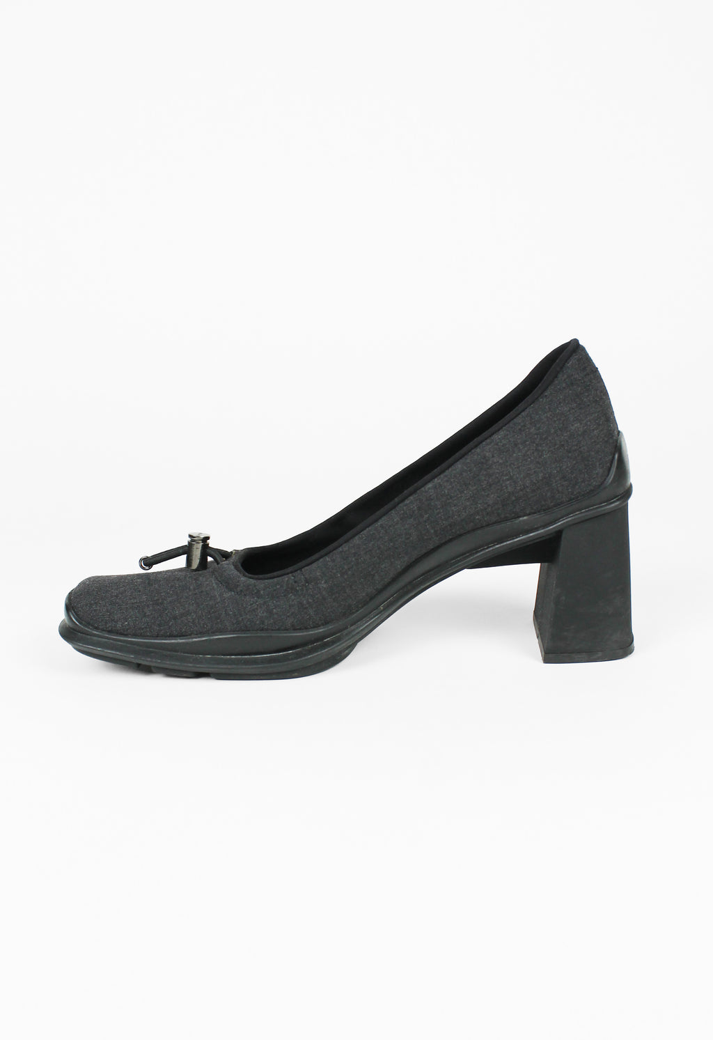 PRADA FW 1999 GREY SQUARE TOE TOGGLE HEELS