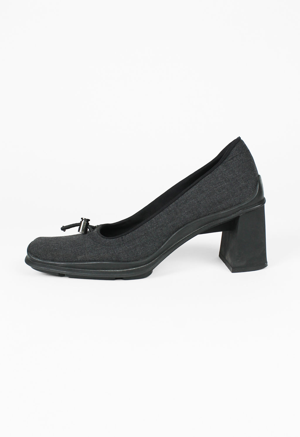 PRADA FW 1999 GREY SQUARE TOE TOGGLE HEELS