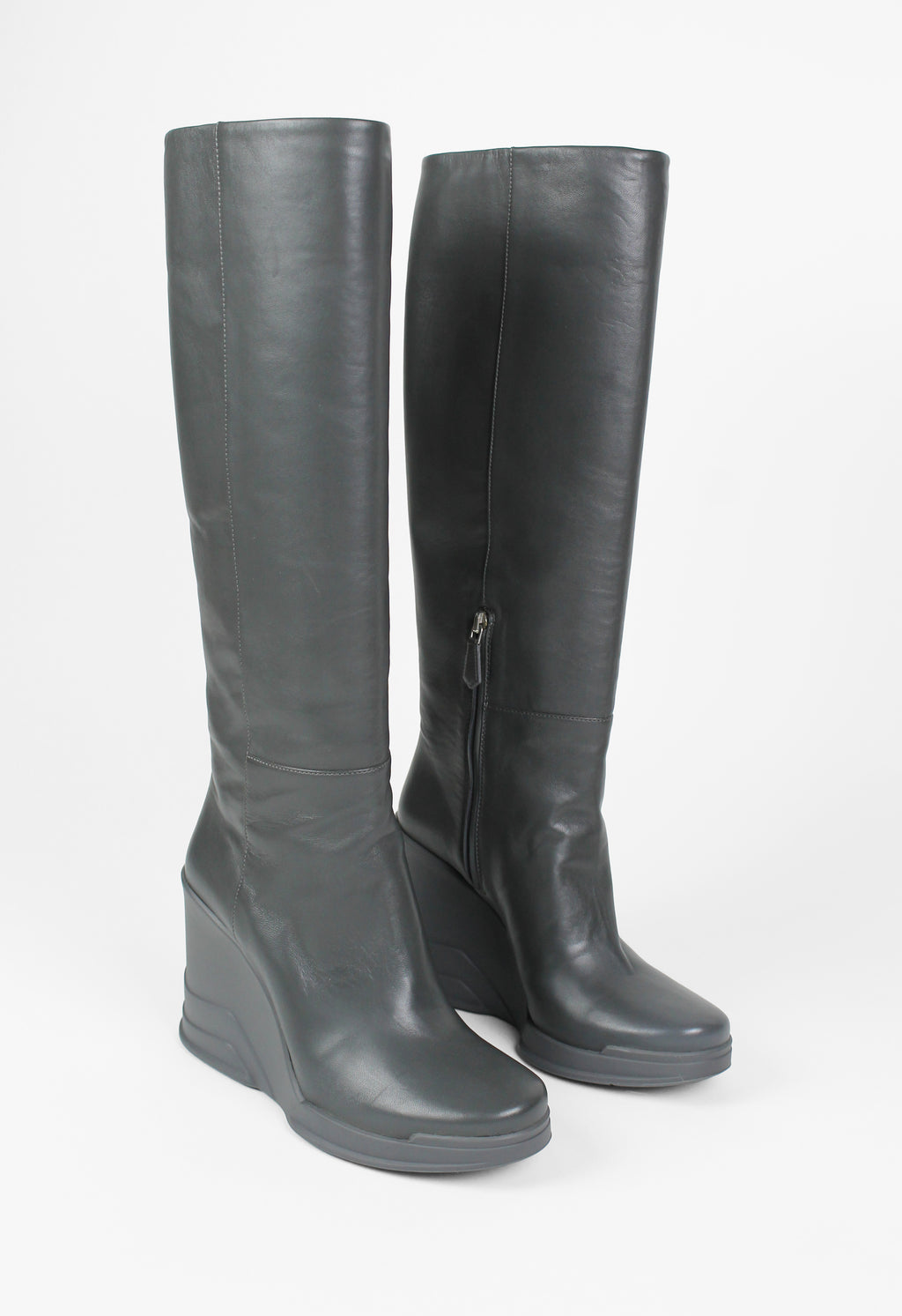 PRADA FW 2014 GREY KNEE HIGH WEDGE BOOTS