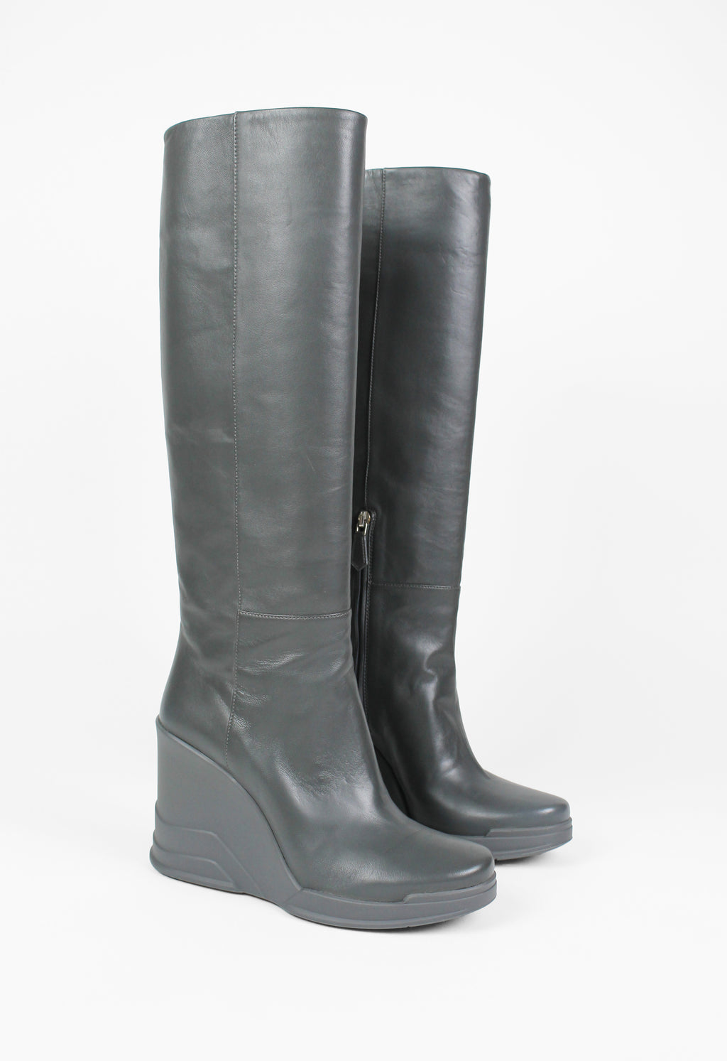 PRADA FW 2014 GREY KNEE HIGH WEDGE BOOTS