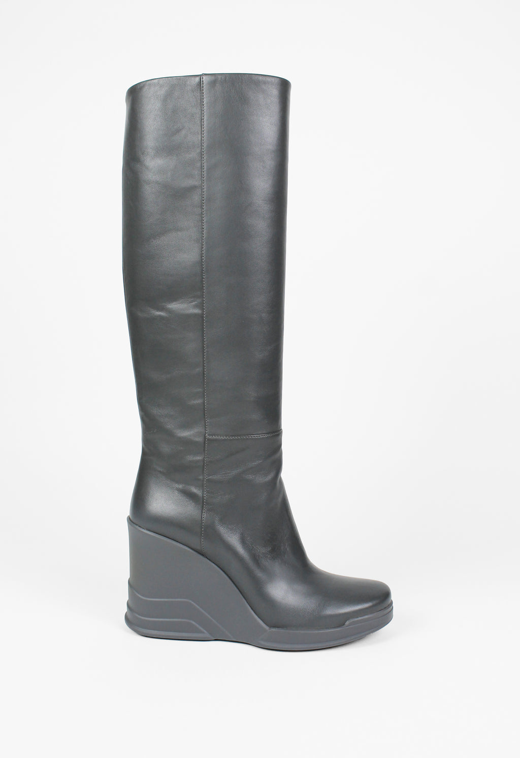 PRADA FW 2014 GREY KNEE HIGH WEDGE BOOTS