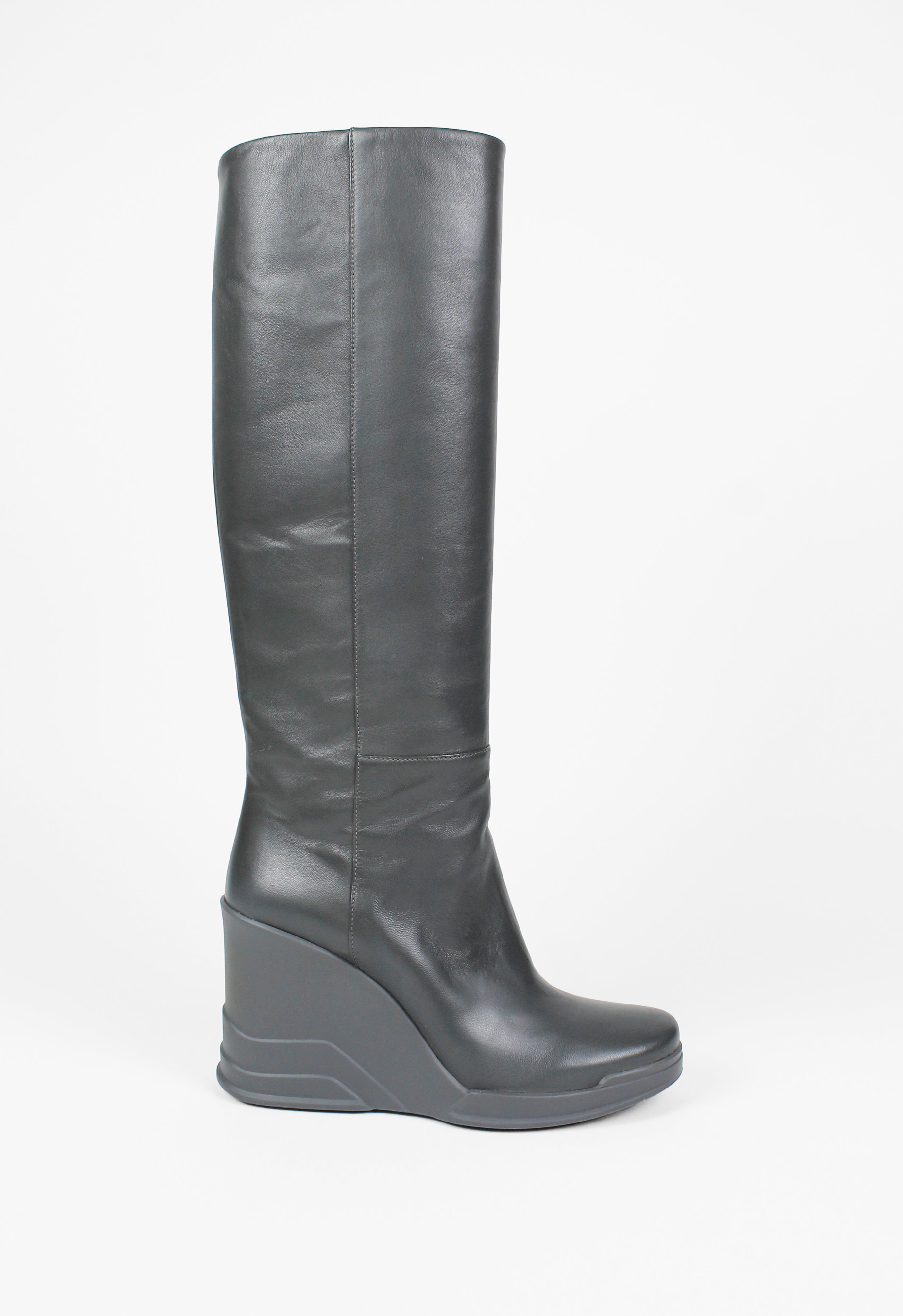 PRADA FW 2014 GREY KNEE HIGH WEDGE BOOTS