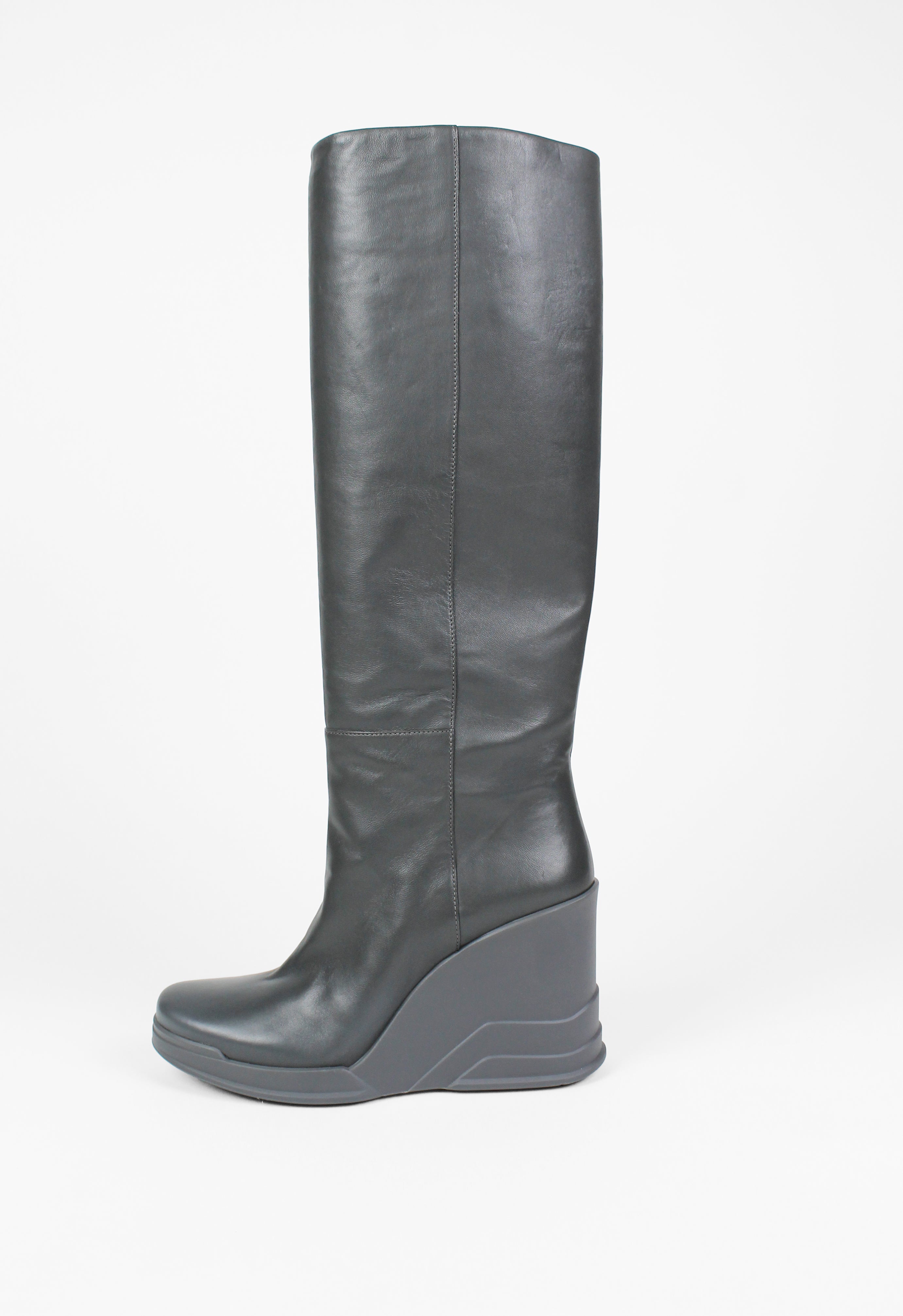 PRADA FW 2014 GREY KNEE HIGH WEDGE BOOTS