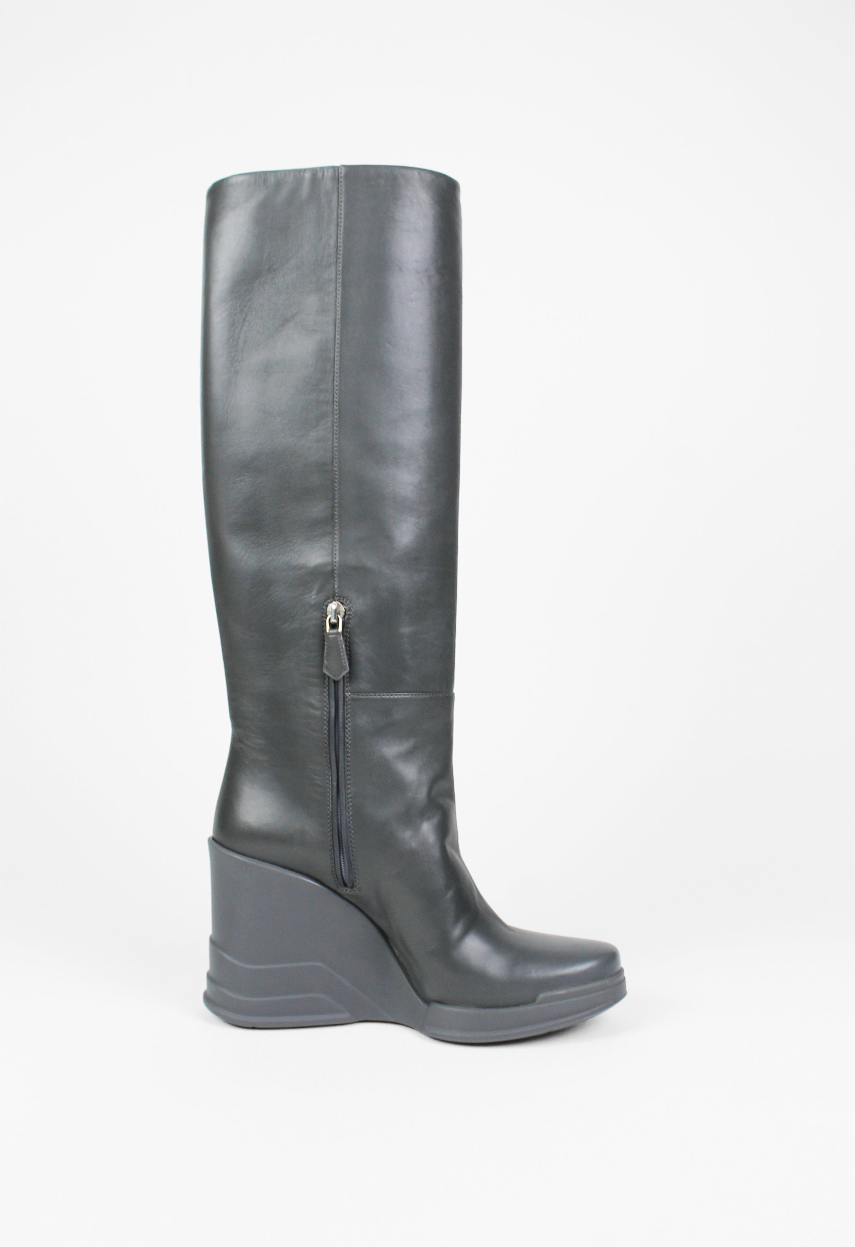 PRADA FW 2014 GREY KNEE HIGH WEDGE BOOTS