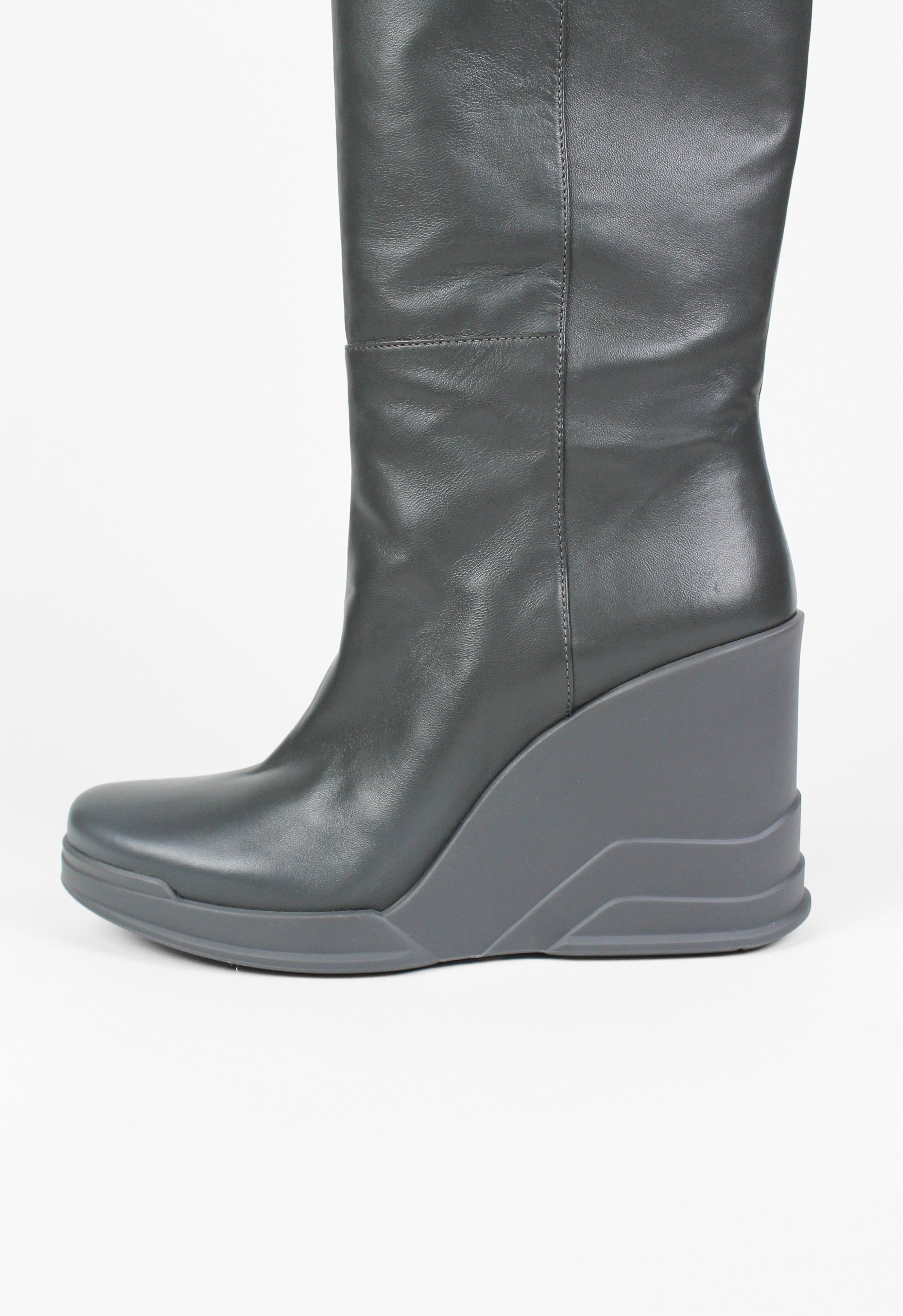 PRADA FW 2014 GREY KNEE HIGH WEDGE BOOTS