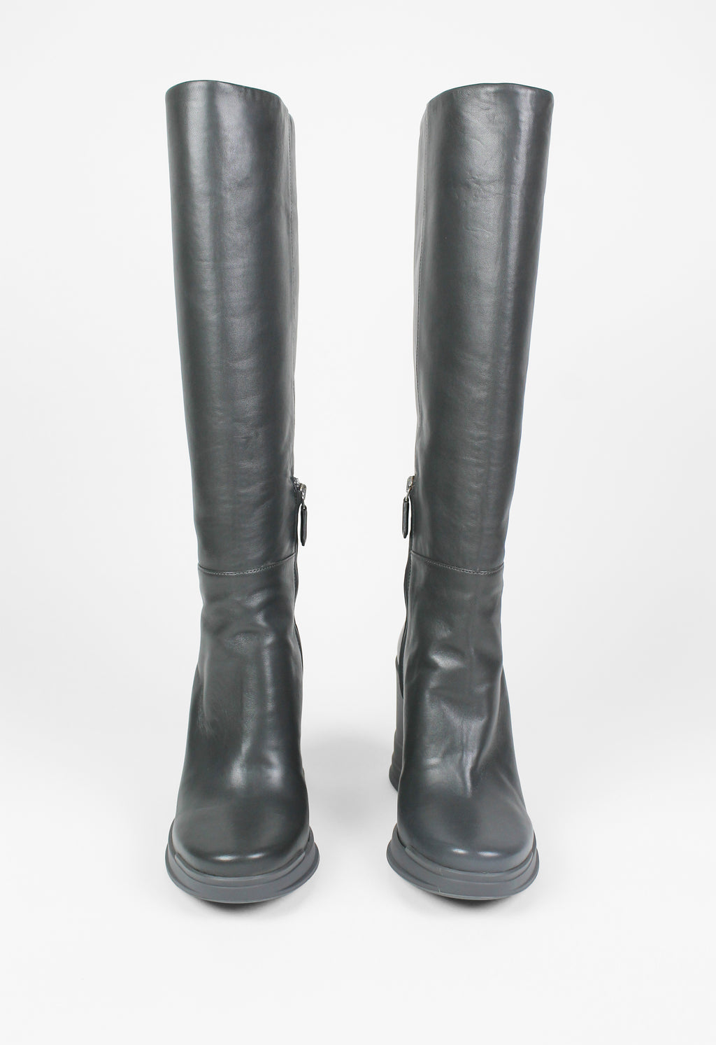 PRADA FW 2014 GREY KNEE HIGH WEDGE BOOTS