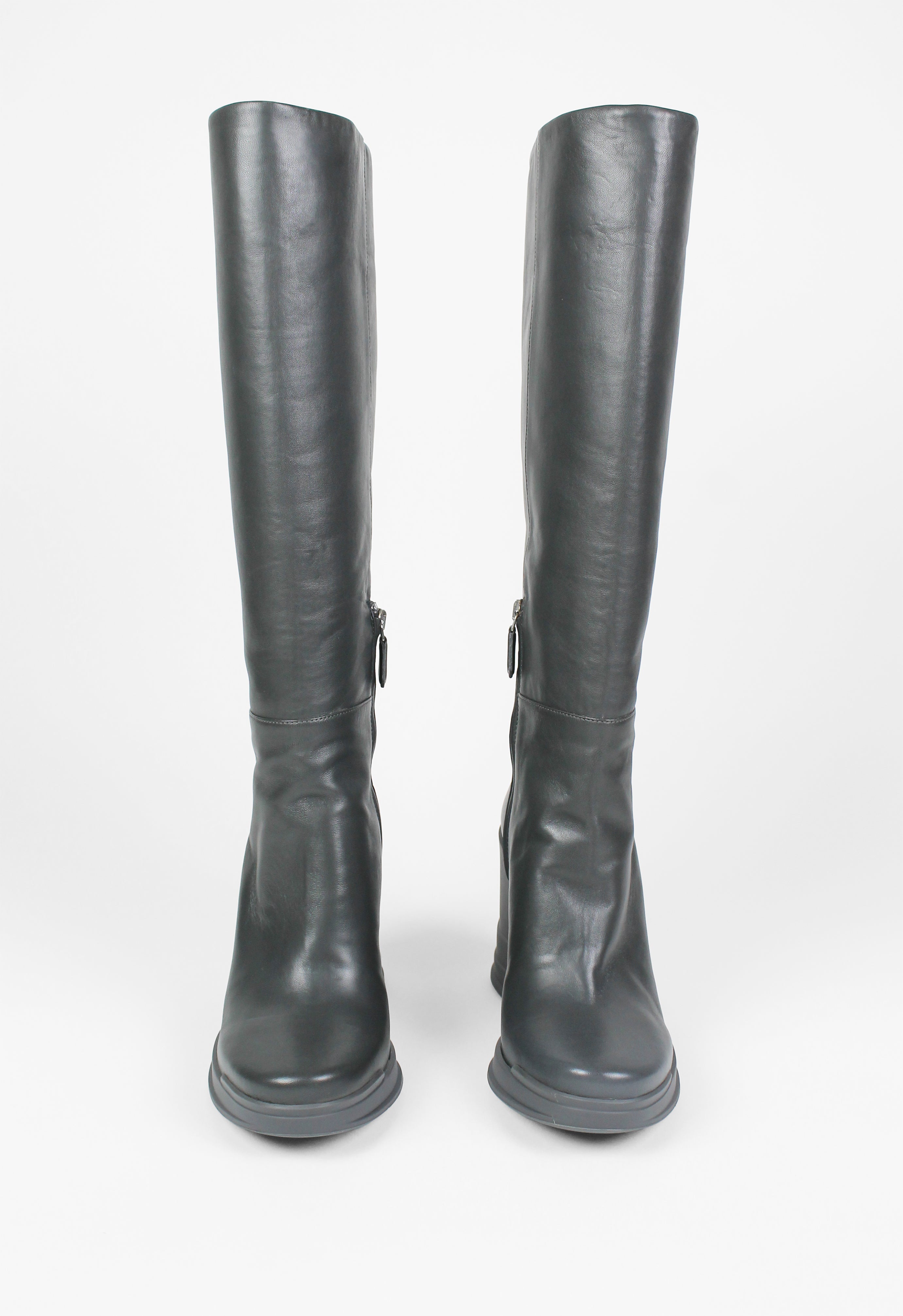 PRADA FW 2014 GREY KNEE HIGH WEDGE BOOTS
