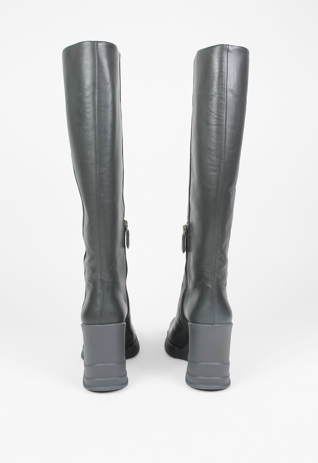 PRADA FW 2014 GREY KNEE HIGH WEDGE BOOTS