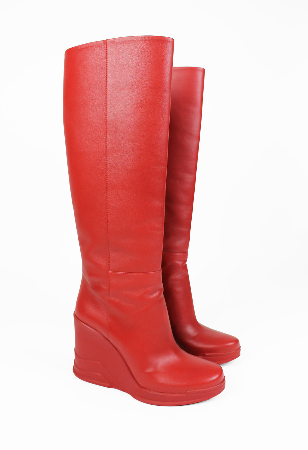 PRADA FW 2014 RED KNEE HIGH WEDGE BOOTS