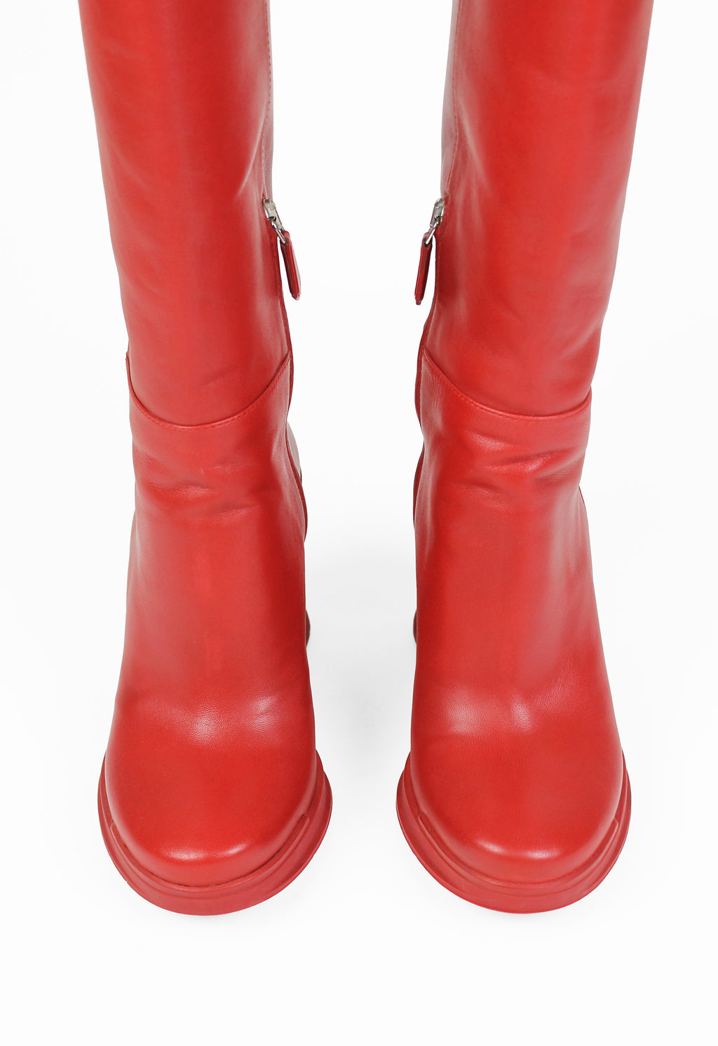 PRADA FW 2014 RED KNEE HIGH WEDGE BOOTS
