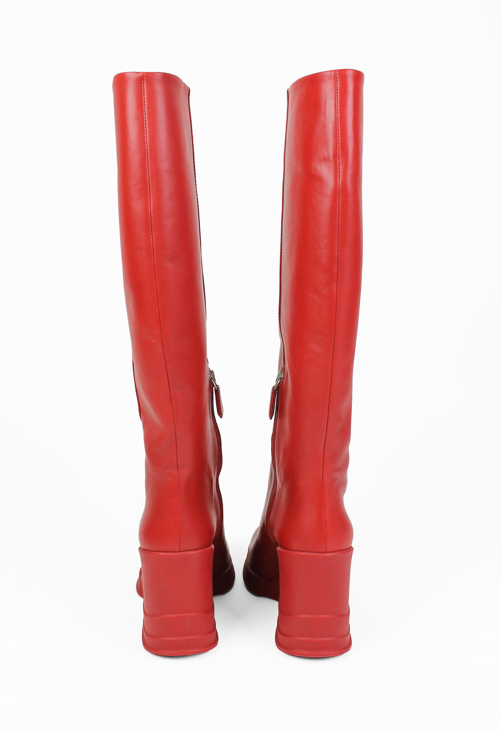 PRADA FW 2014 RED KNEE HIGH WEDGE BOOTS