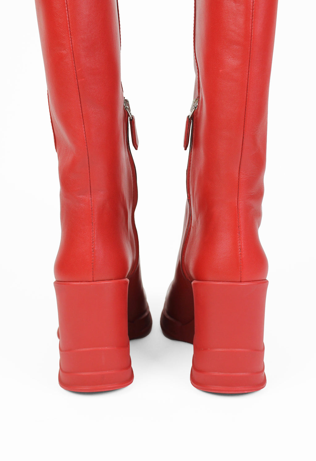 PRADA FW 2014 RED KNEE HIGH WEDGE BOOTS