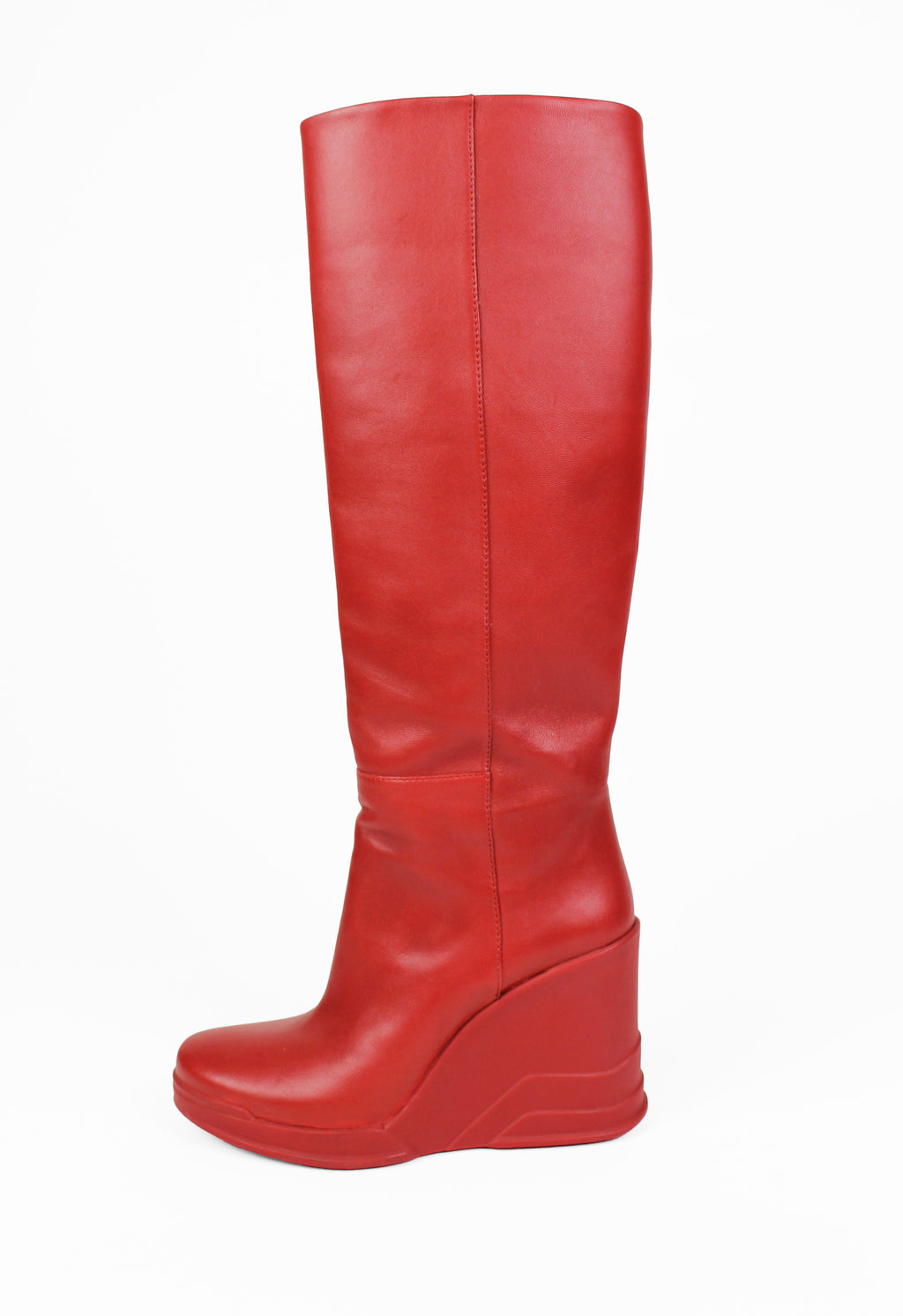 PRADA FW 2014 RED KNEE HIGH WEDGE BOOTS