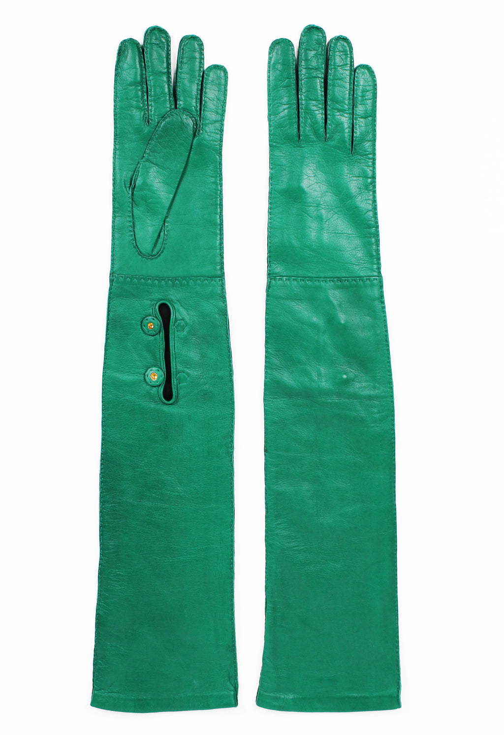 PRADA FW 2015 GREEN NAPPA LEATHER GLOVES