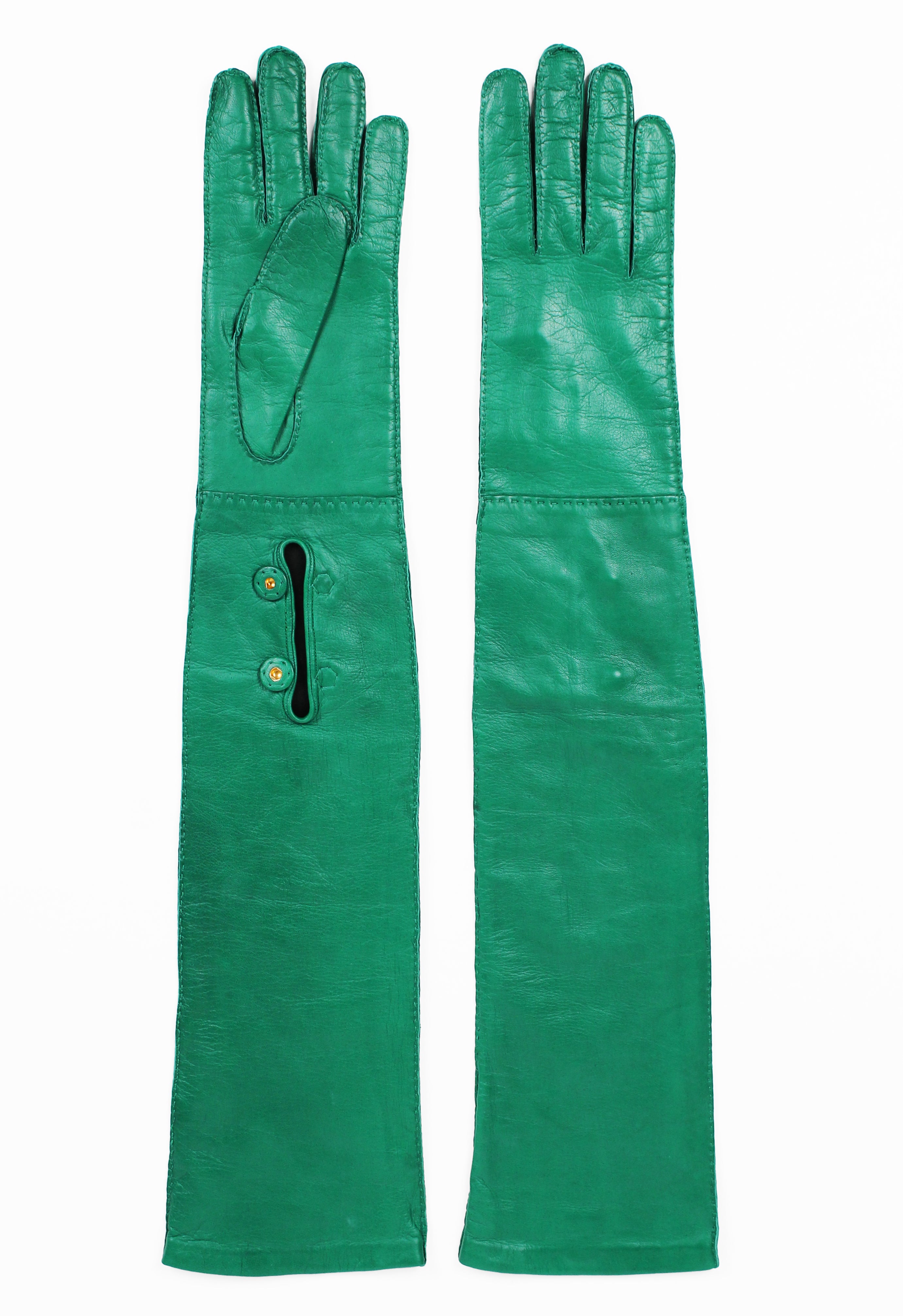 PRADA FW 2015 GREEN NAPPA LEATHER GLOVES