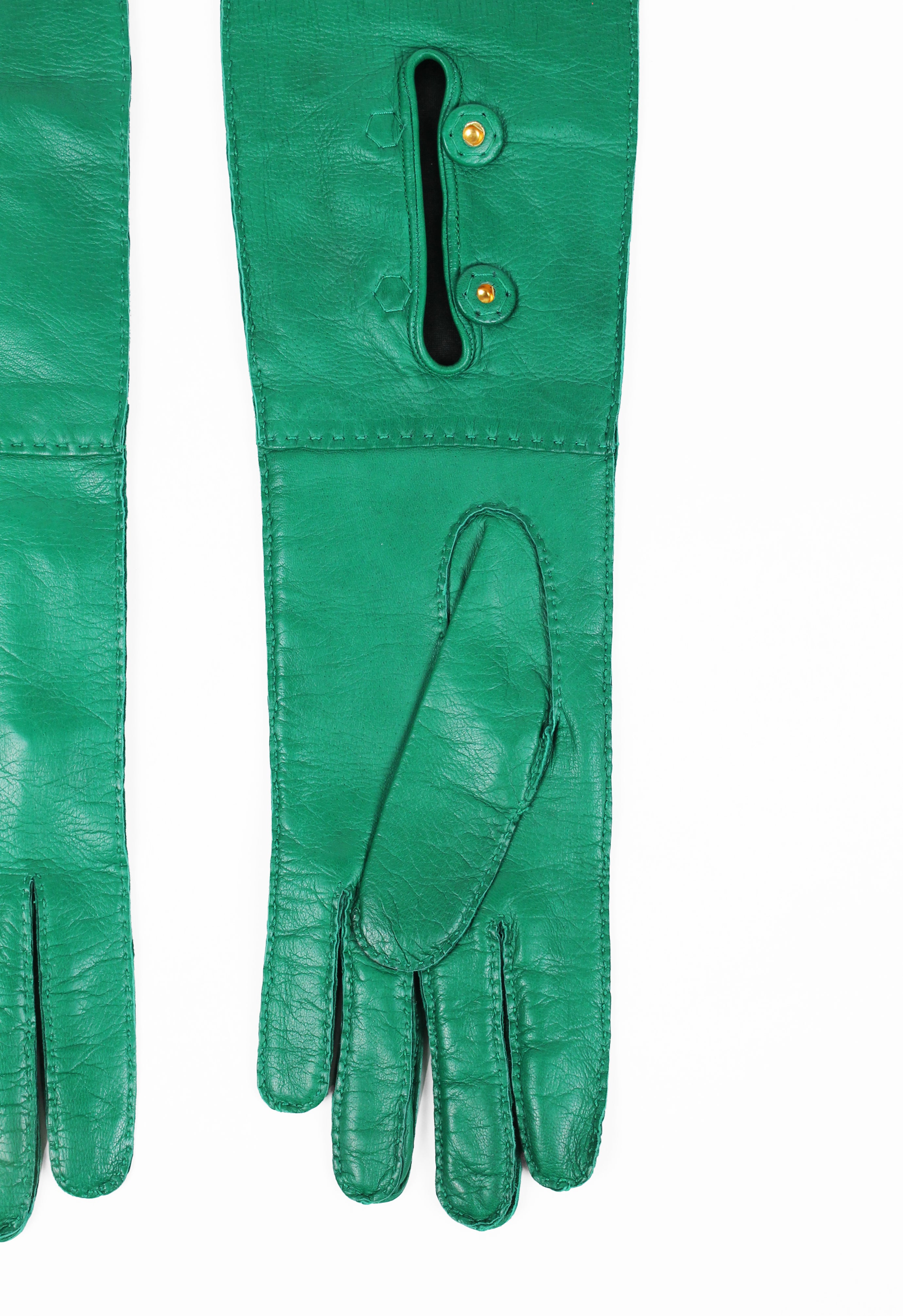 PRADA FW 2015 GREEN NAPPA LEATHER GLOVES