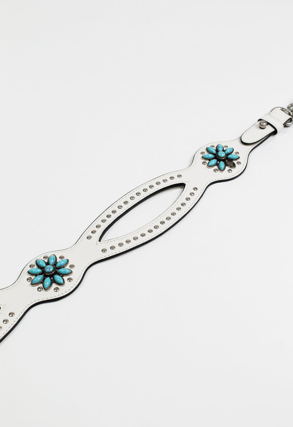 PRADA TURQUOISE STONE FLOWER STUDDED BAG STRAP