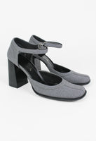PRADA FW 1999 GREY SQUARE TOE BLOCK HEELS