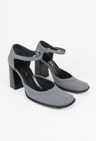 PRADA FW 1999 GREY SQUARE TOE BLOCK HEELS