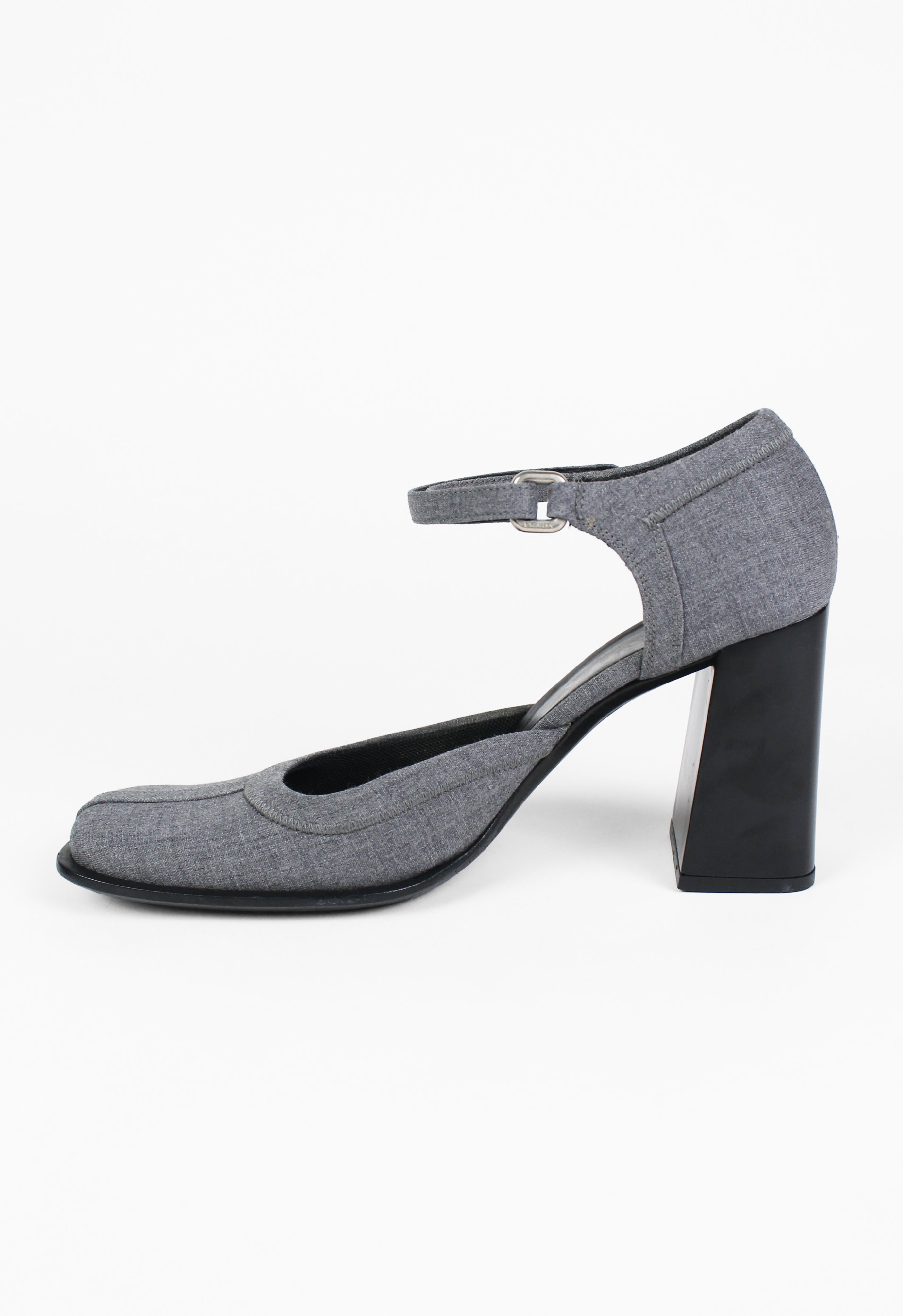 PRADA FW 1999 GREY SQUARE TOE BLOCK HEELS