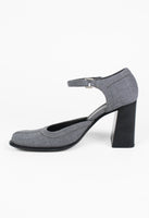 PRADA FW 1999 GREY SQUARE TOE BLOCK HEELS