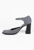 PRADA FW 1999 GREY SQUARE TOE BLOCK HEELS