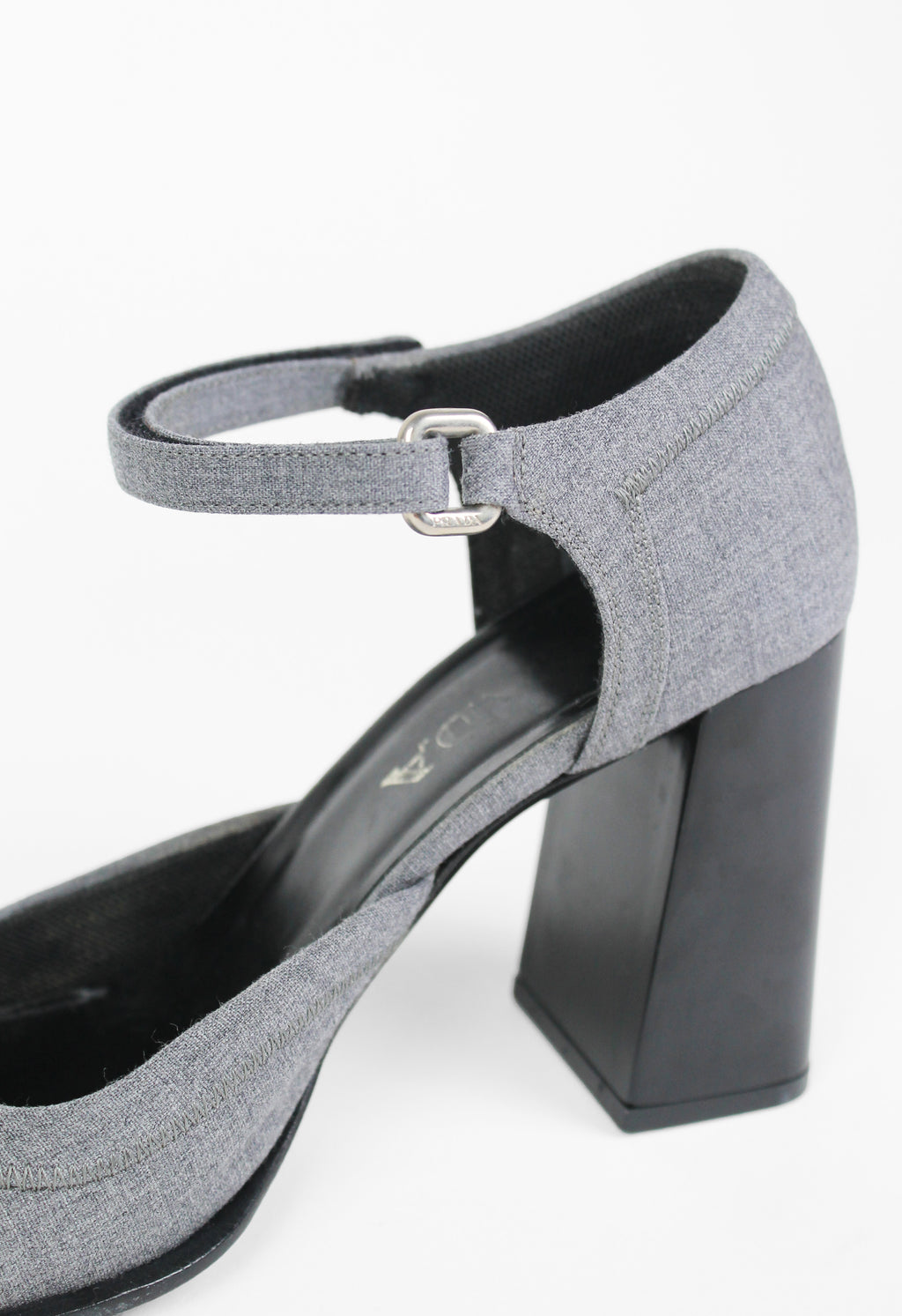 PRADA FW 1999 GREY SQUARE TOE BLOCK HEELS