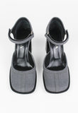 PRADA FW 1999 GREY SQUARE TOE BLOCK HEELS