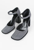 PRADA FW 1999 GREY SQUARE TOE BLOCK HEELS
