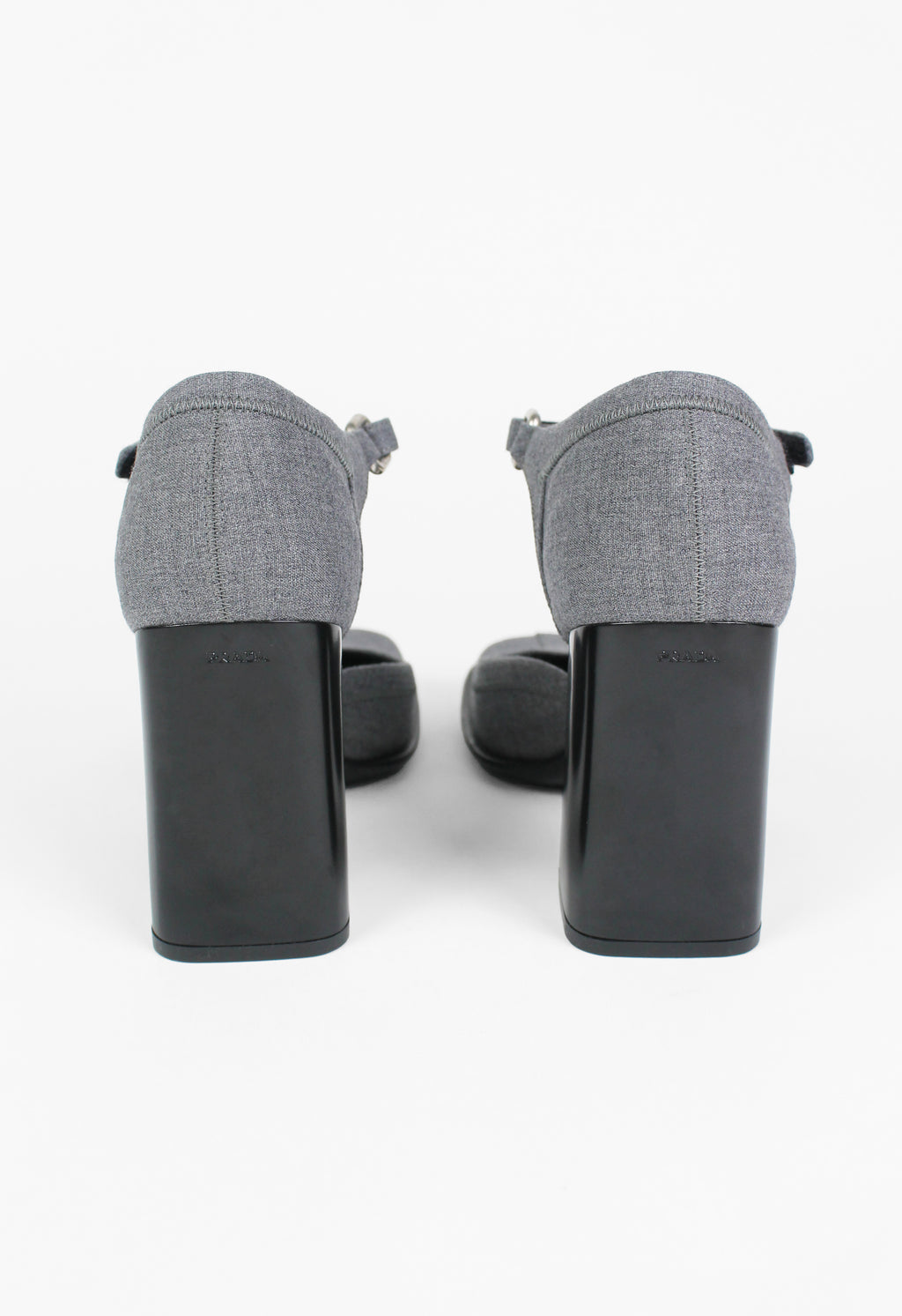 PRADA FW 1999 GREY SQUARE TOE BLOCK HEELS