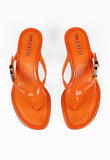 PRADA ORANGE KITTEN HEEL SANDALS