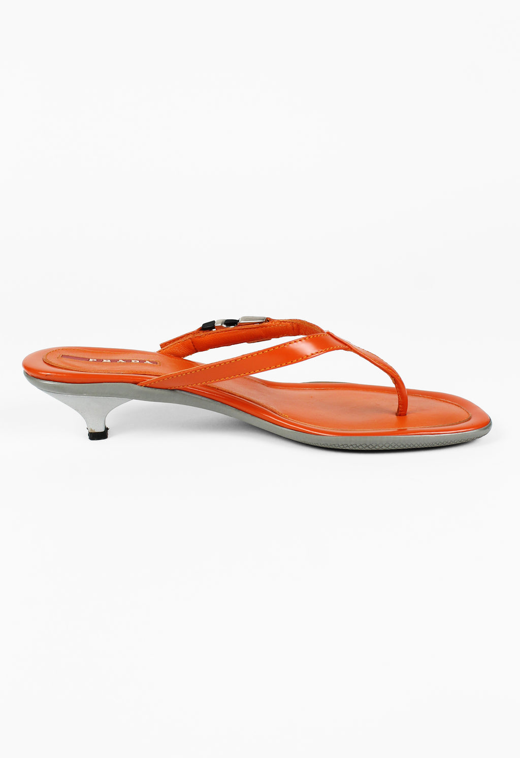 PRADA ORANGE KITTEN HEEL SANDALS