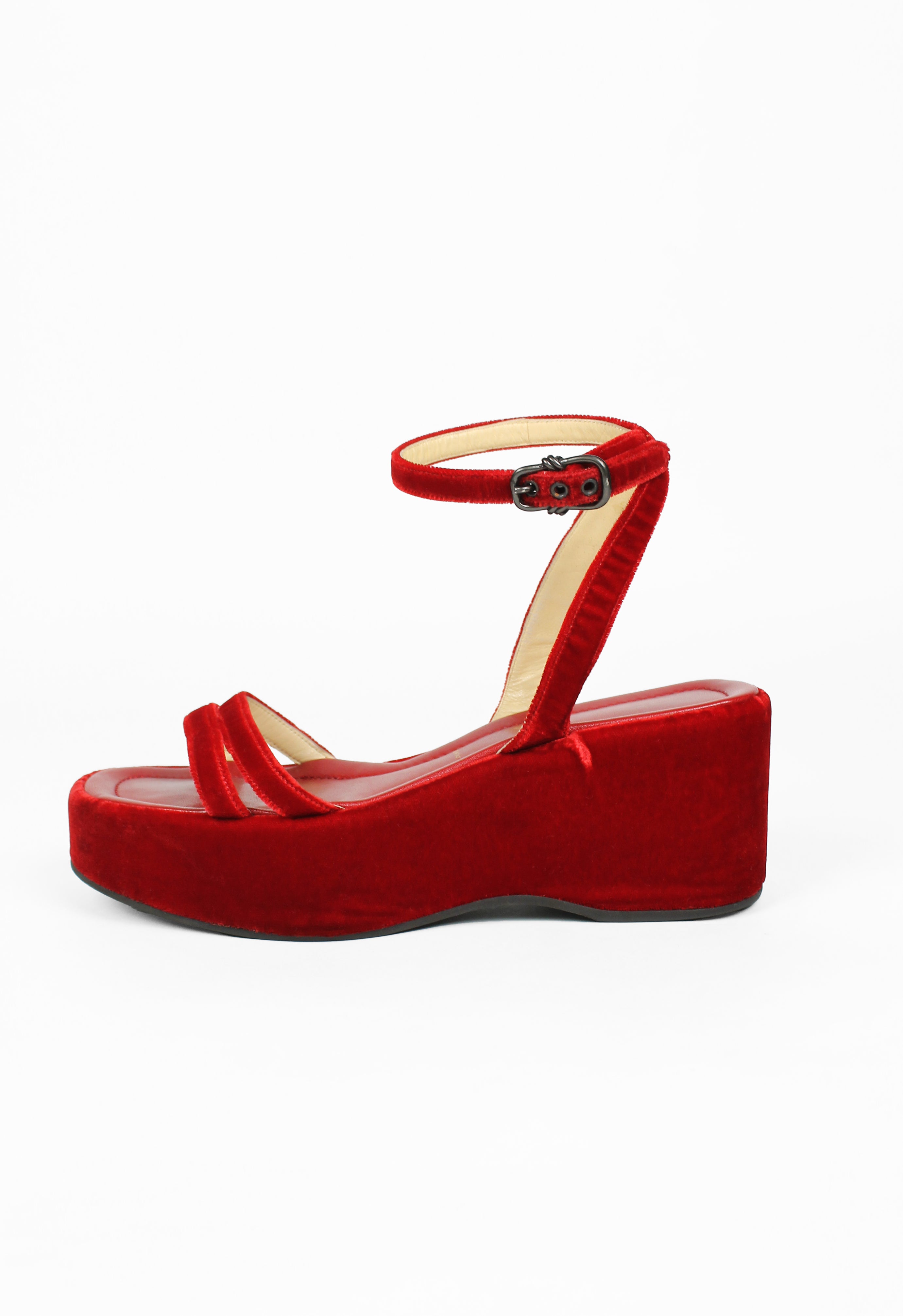 PRADA SS 1997 RED VELVET PLATFORM SANDALS – THE 543