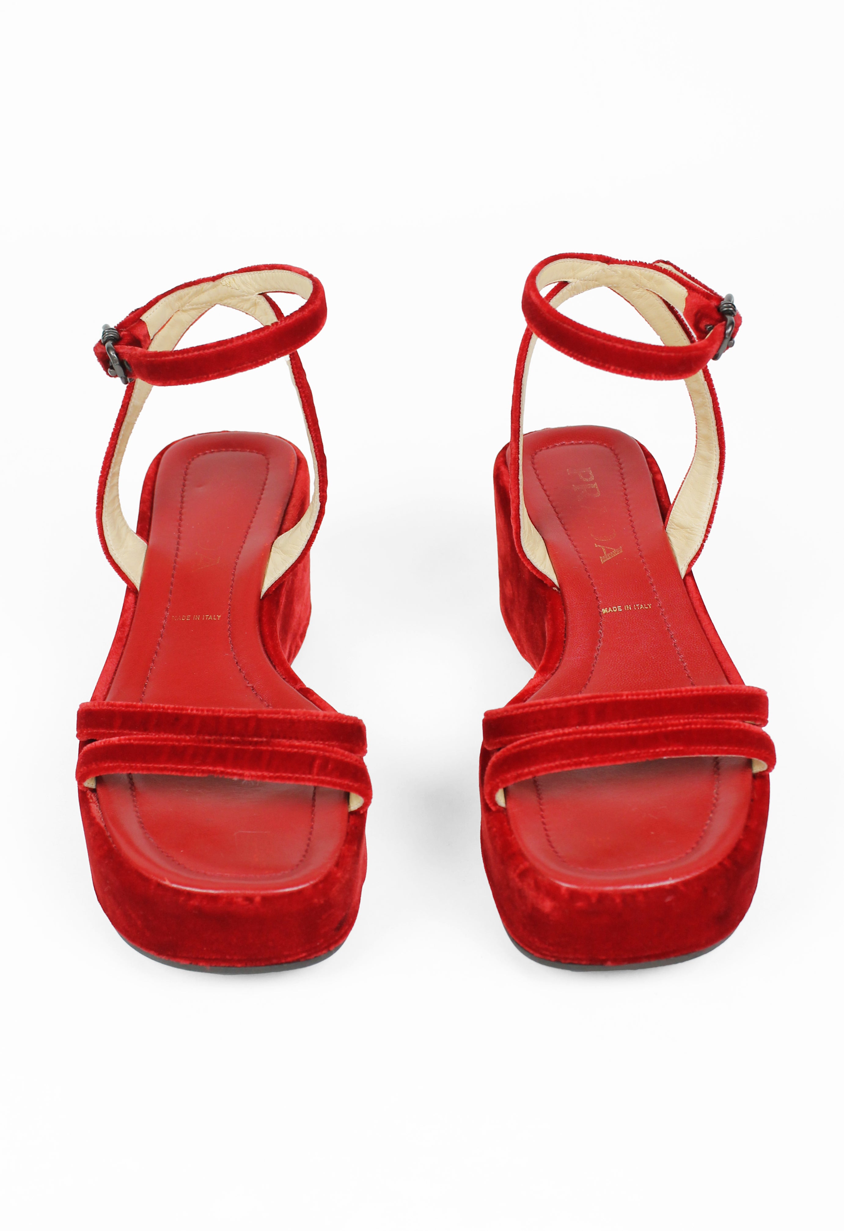 PRADA SS 1997 RED VELVET PLATFORM SANDALS – THE 543
