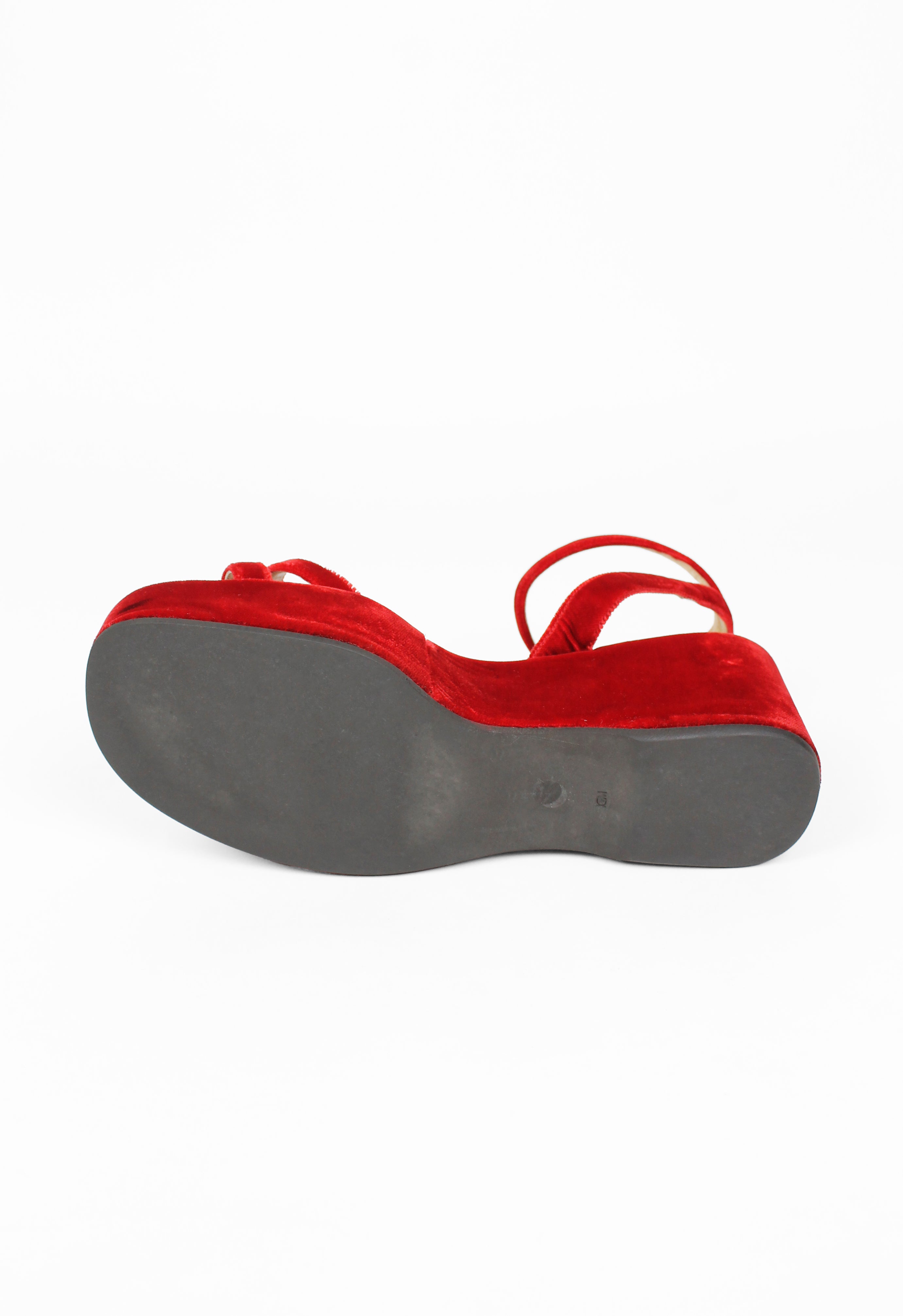 PRADA SS 1997 RED VELVET PLATFORM SANDALS – THE 543