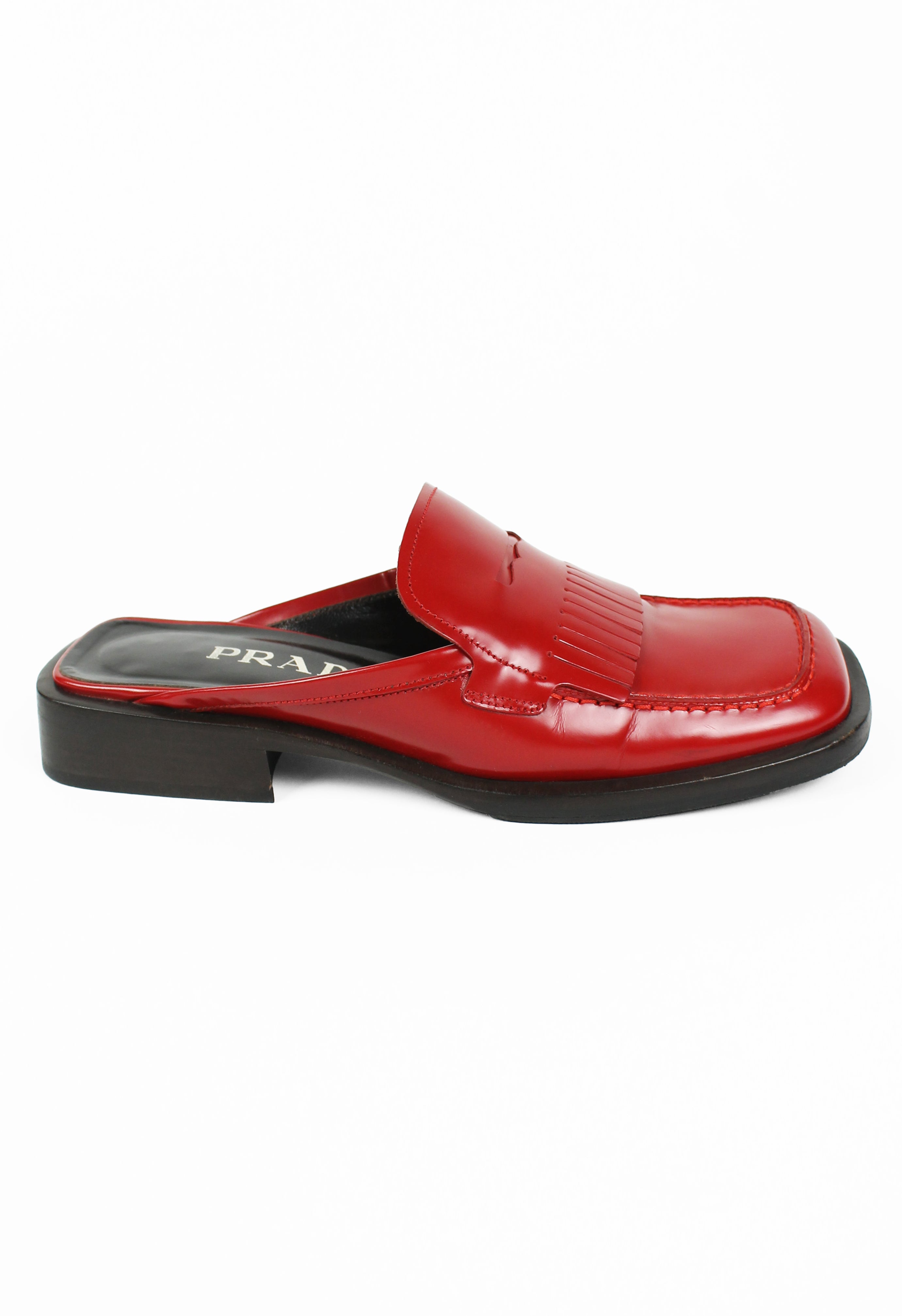 PRADA SS 1999 RED SQUARE TOE MULES