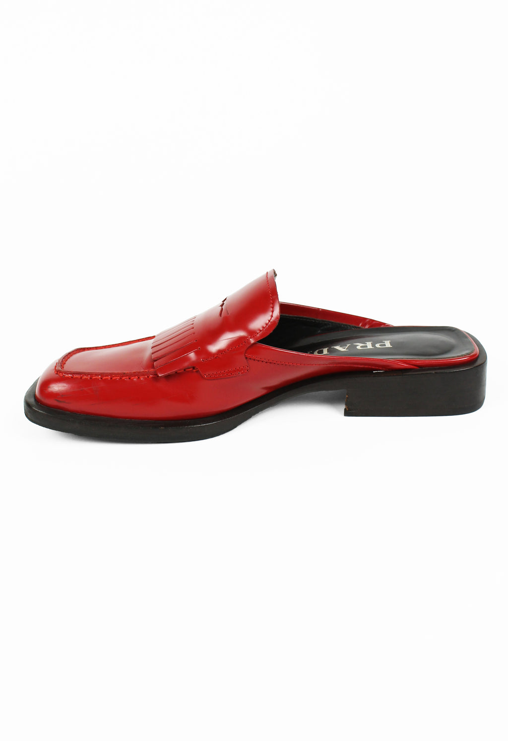 PRADA SS 1999 RED SQUARE TOE MULES