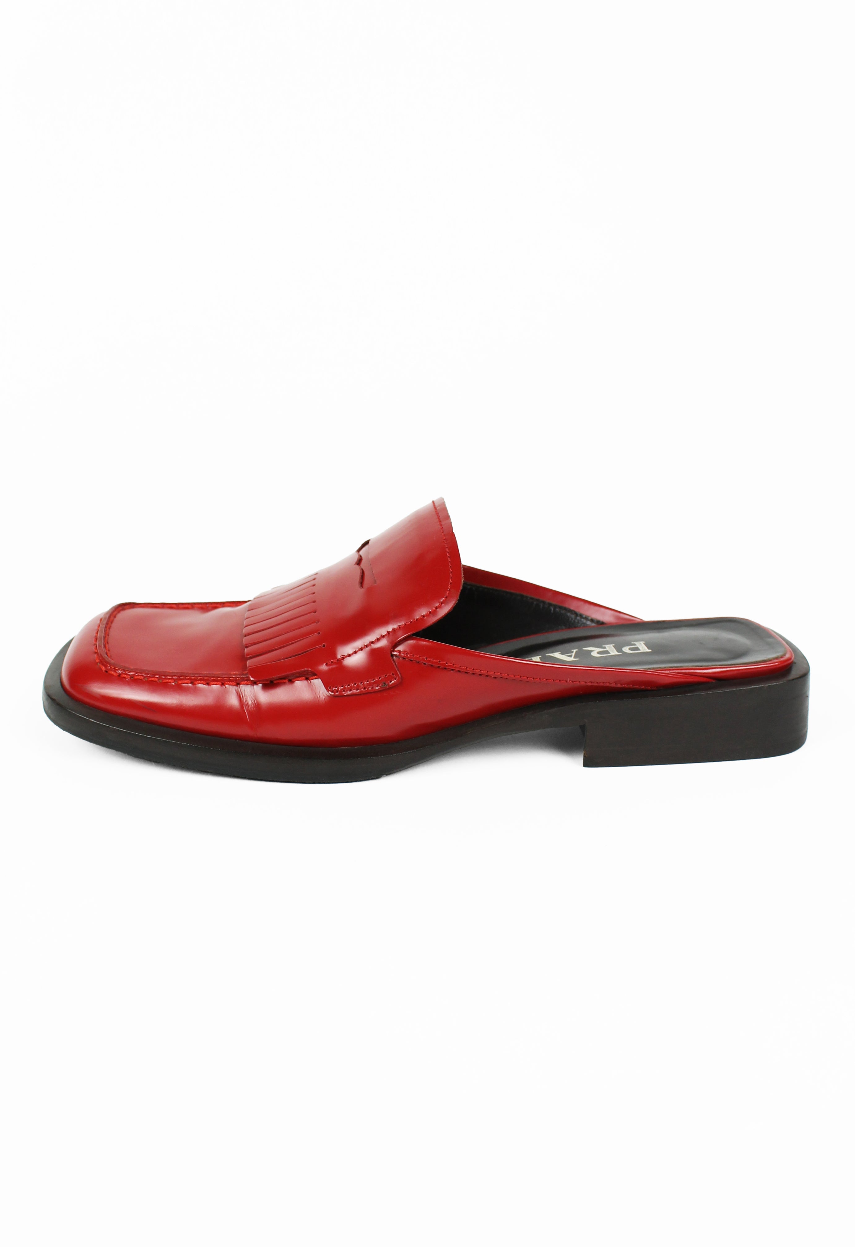 PRADA SS 1999 RED SQUARE TOE MULES