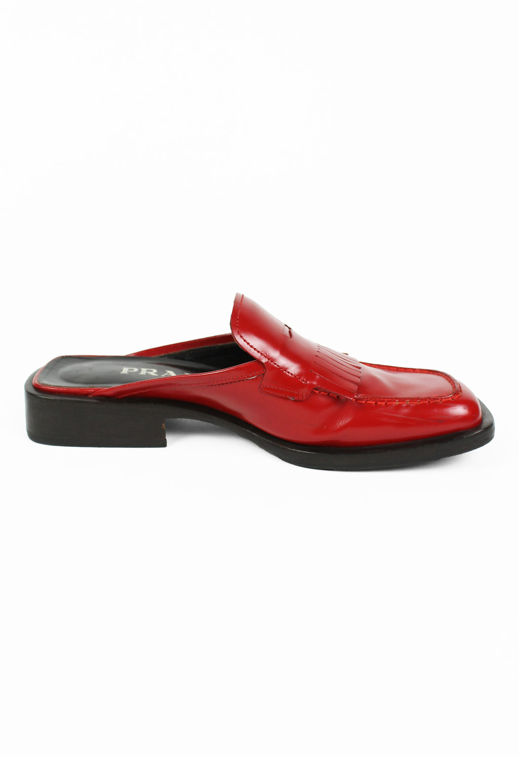 PRADA SS 1999 RED SQUARE TOE MULES