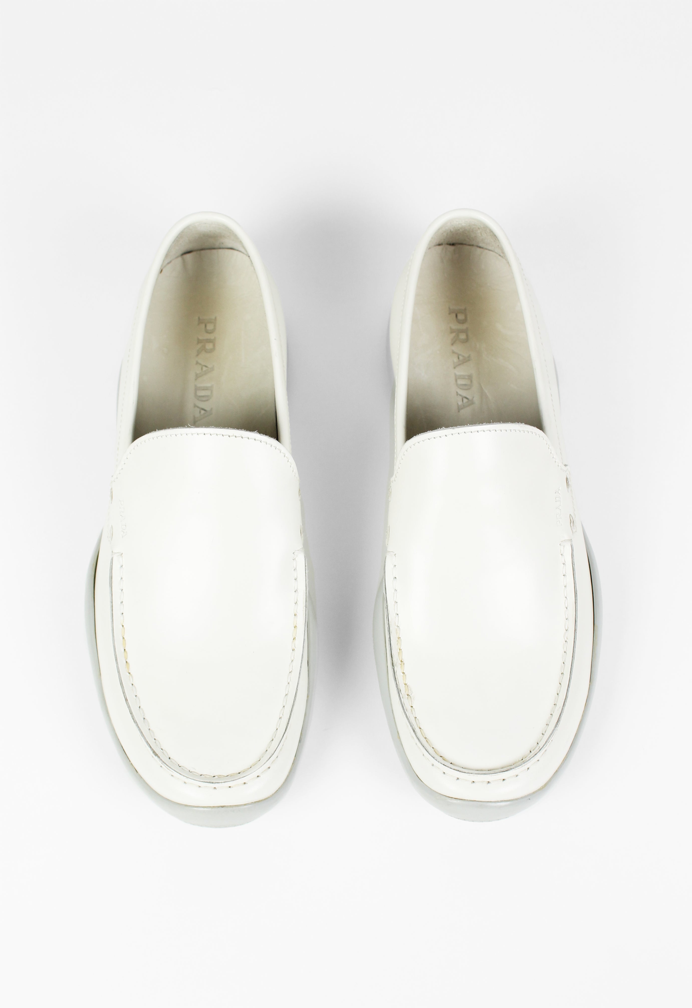 PRADA SS 1999 WHITE LEATHER LOAFERS