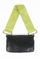PRADA SS 2001 BLACK AND LIME LEATHER FLAP BAG