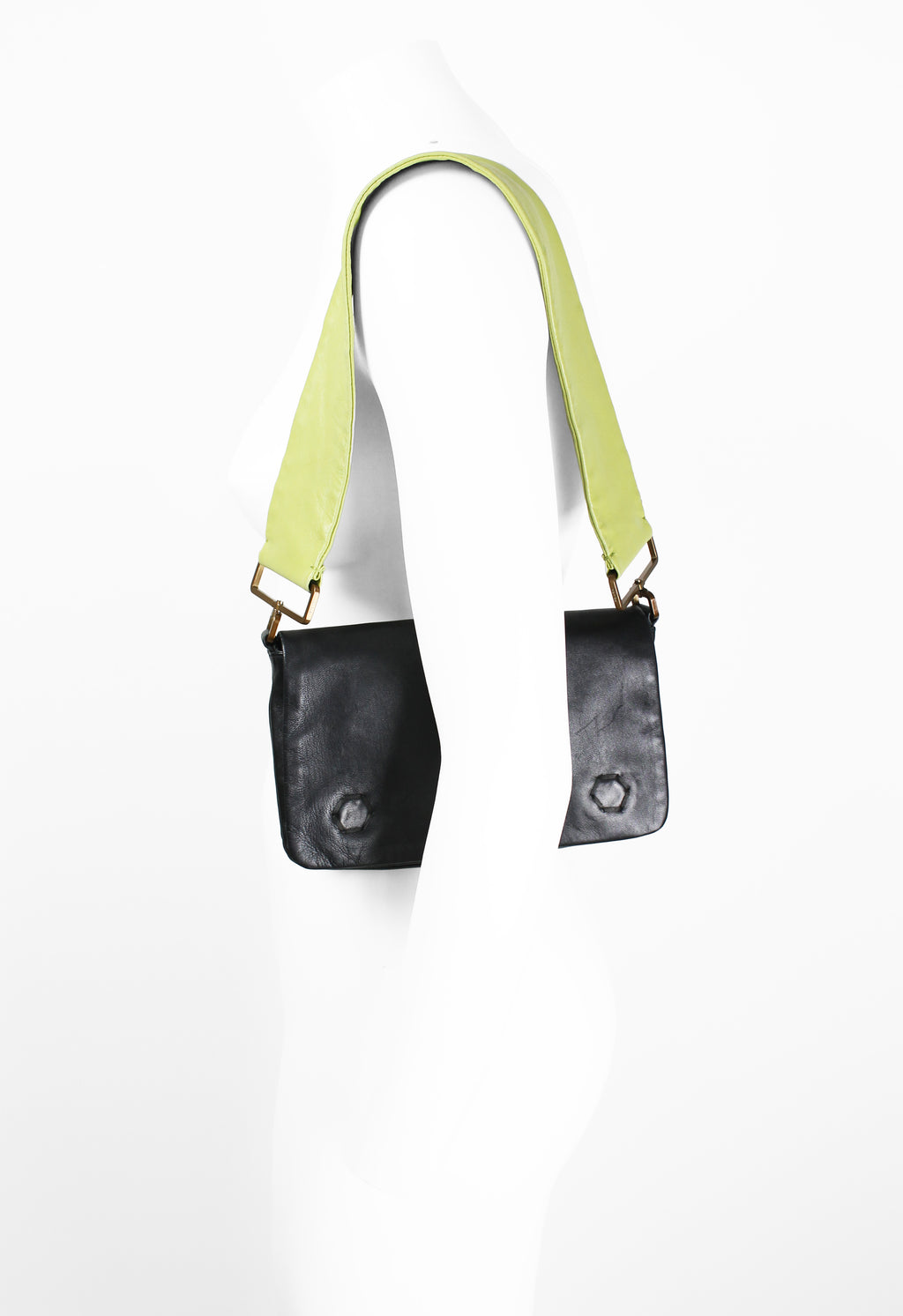 PRADA SS 2001 BLACK AND LIME LEATHER FLAP BAG