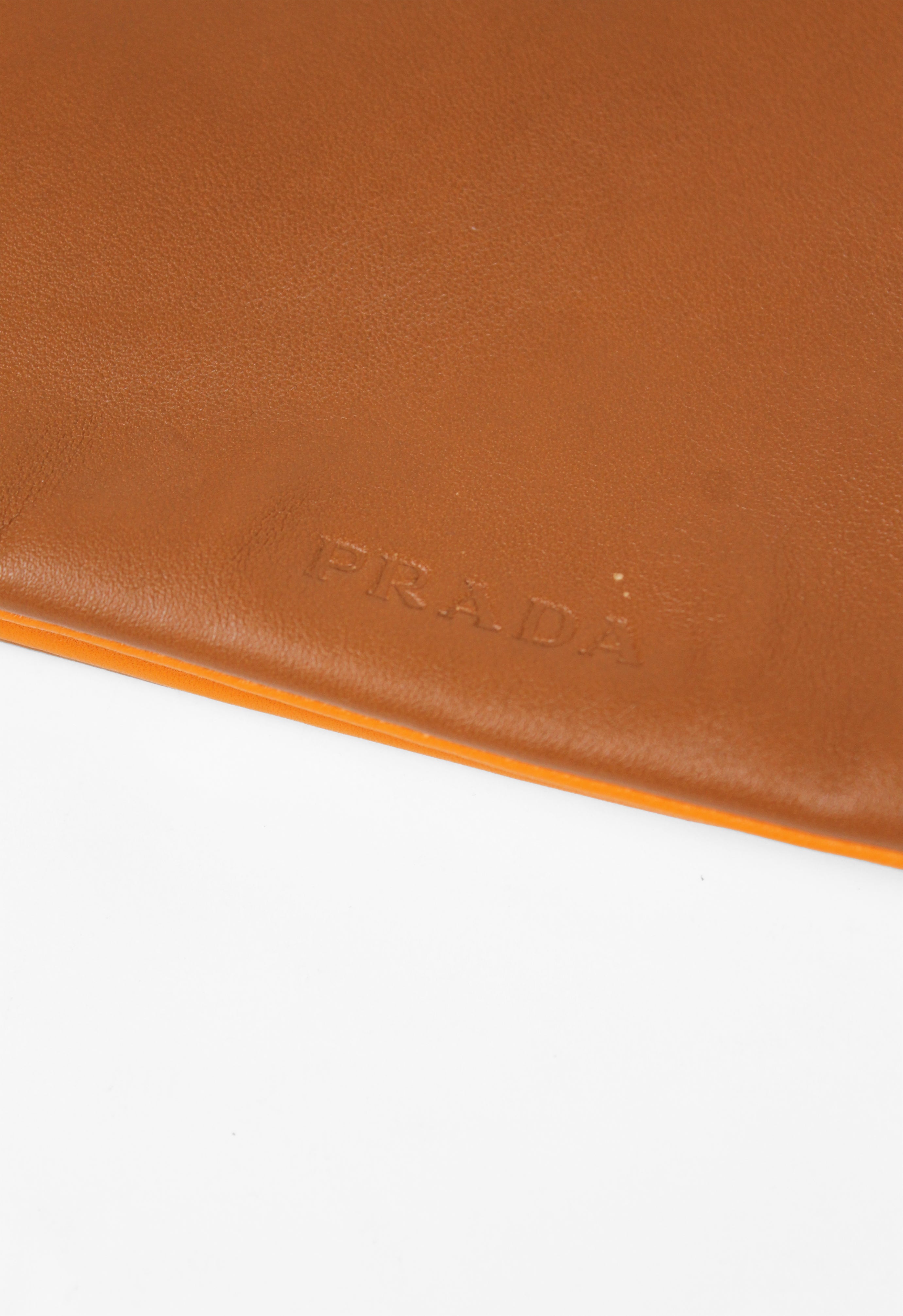 PRADA SS 2001 BROWN AND ORANGE LEATHER FLAP BAG