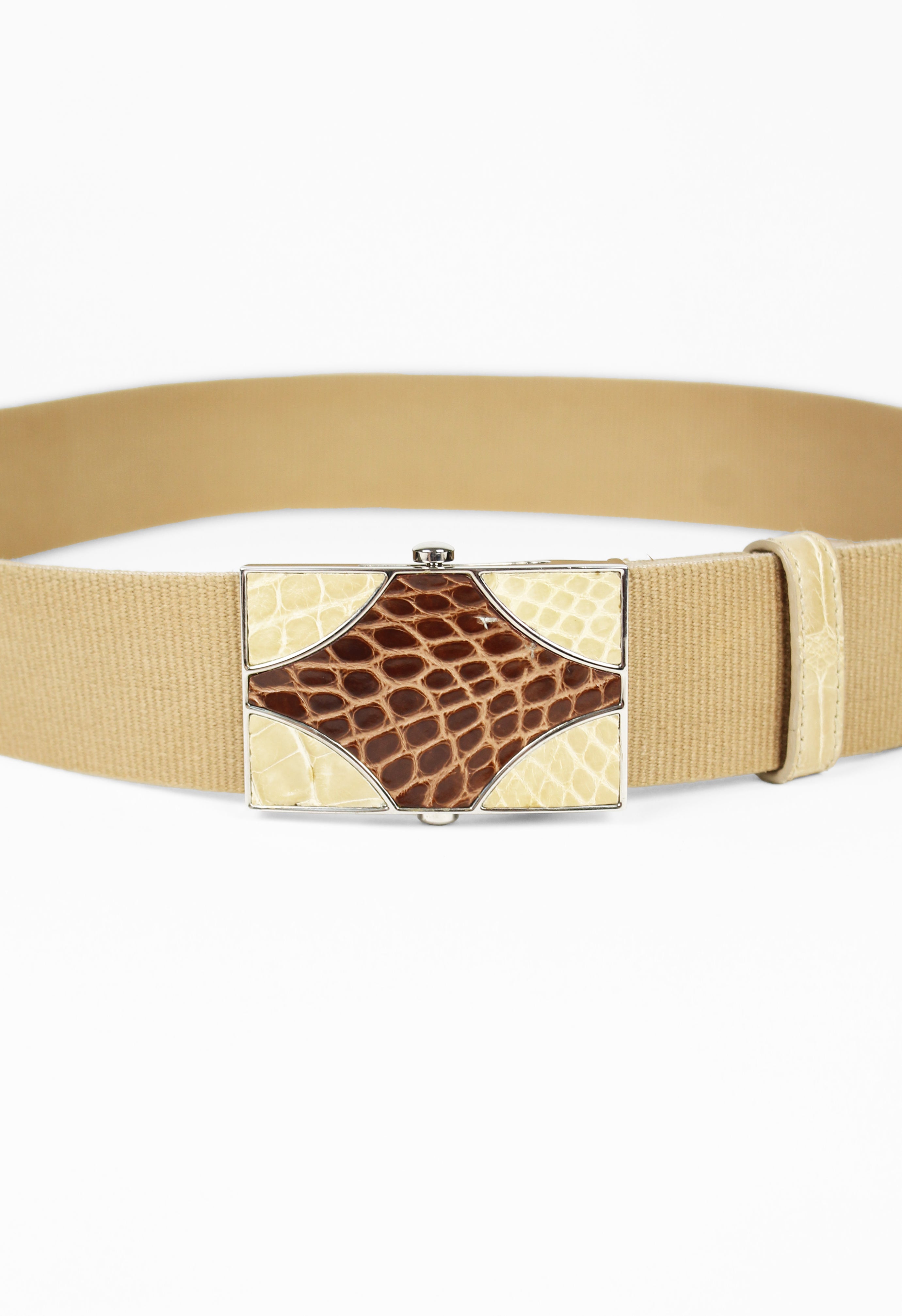 PRADA SS 2005 CROCODILE AND CANVAS BELT
