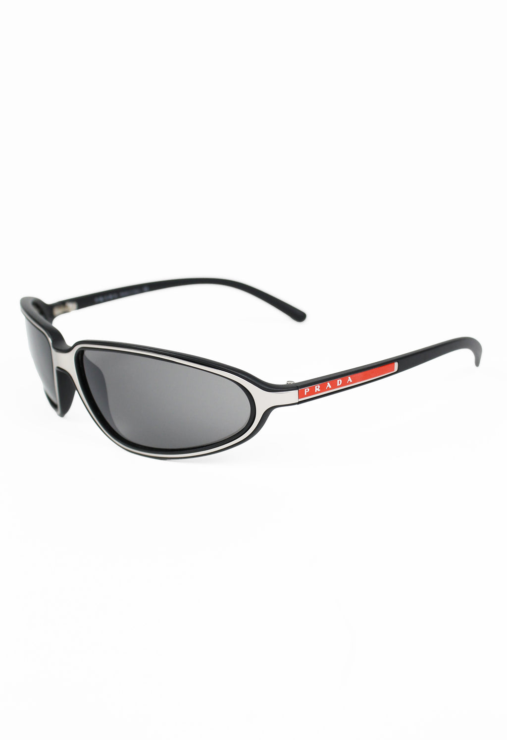 PRADA SPORT 2000'S BLACK AND SILVER WRAPAROUND SUNGLASSES