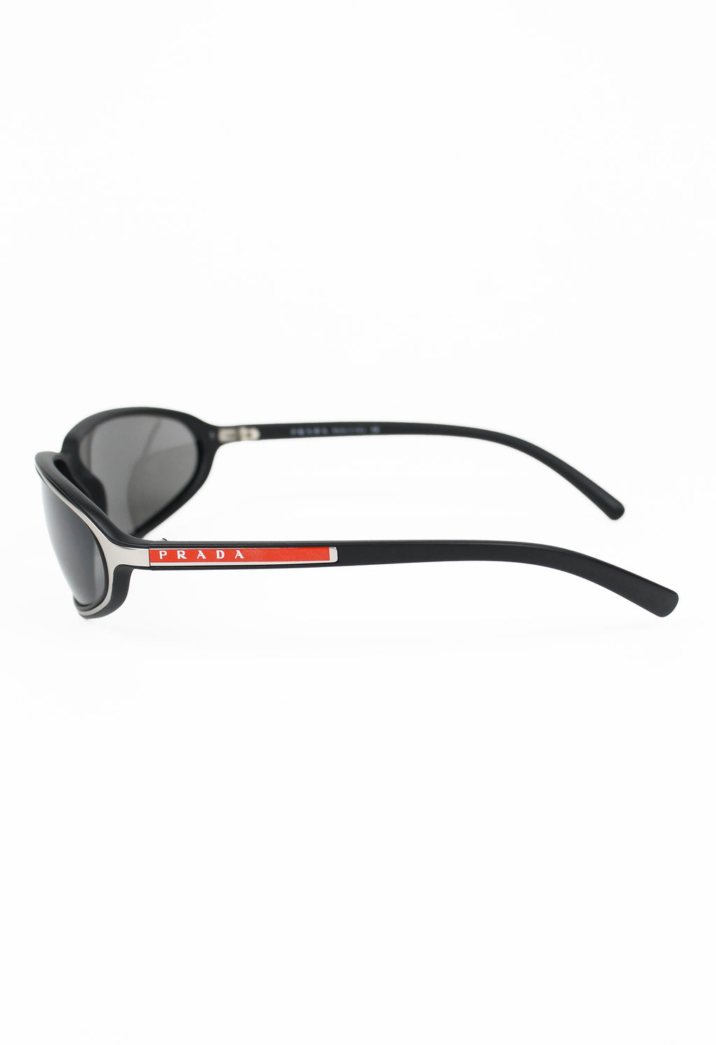 PRADA SPORT 2000'S BLACK AND SILVER WRAPAROUND SUNGLASSES