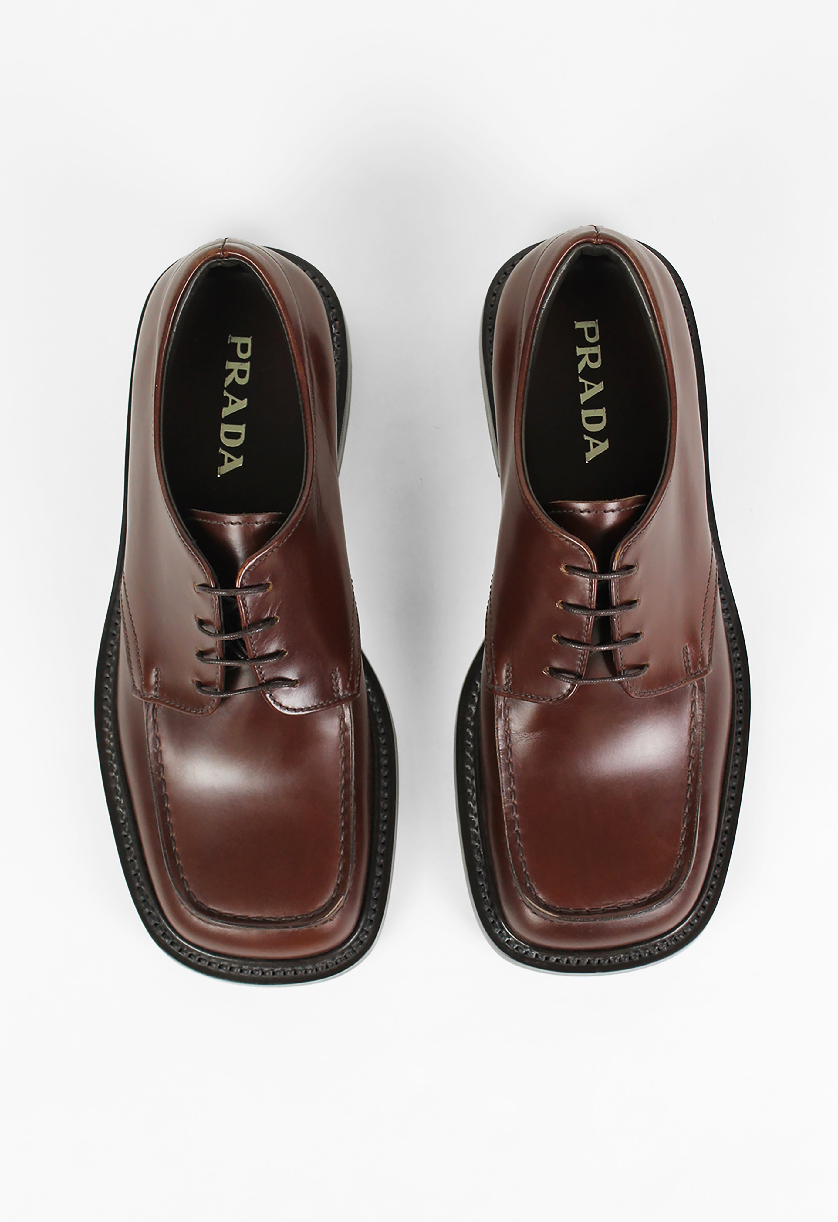 靴 Prada Brown Square Toe Leather Shoes 37 PRADA SQUARE TOE BROWN LEATHER SHOES – THE 543