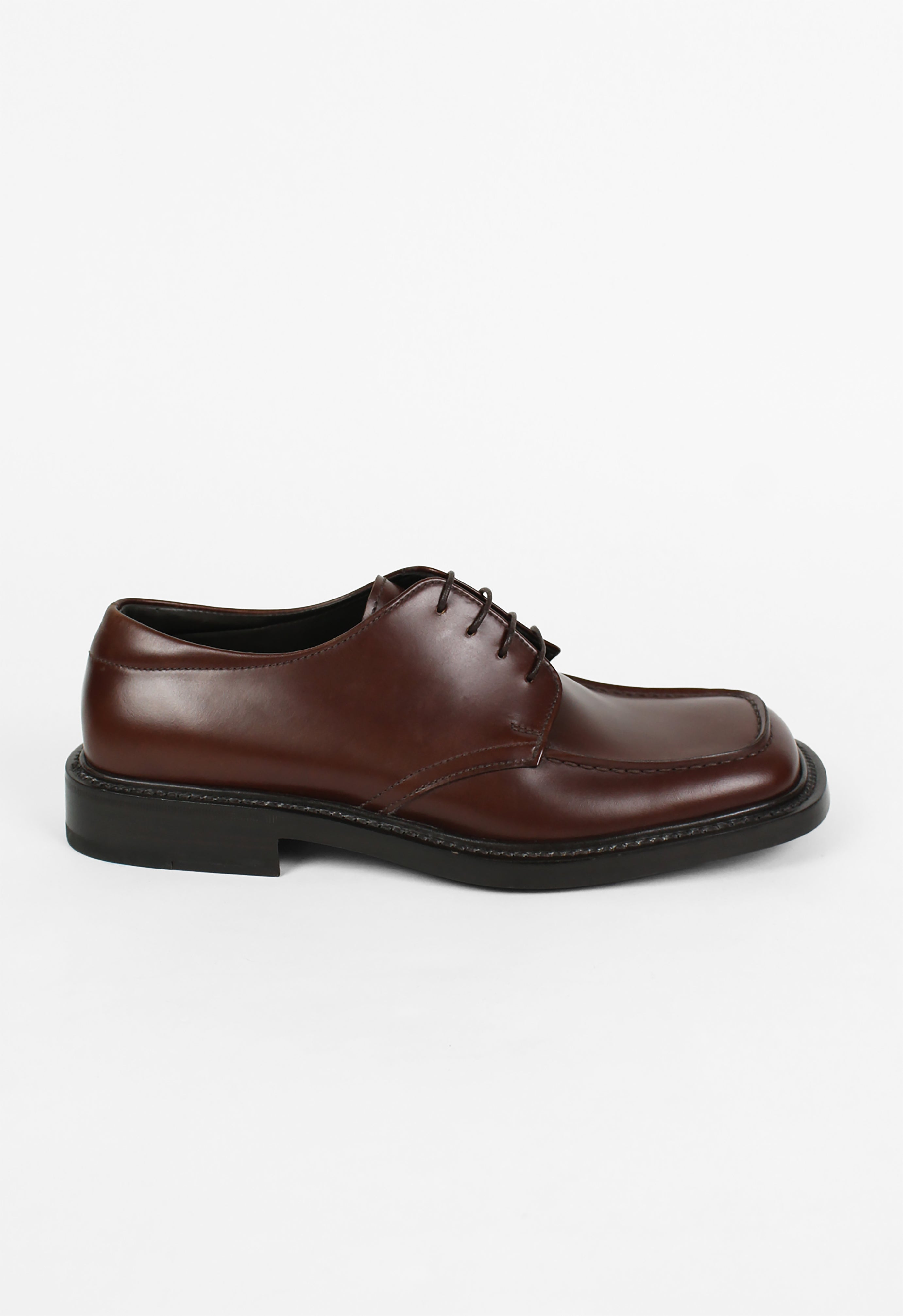 PRADA SQUARE TOE BROWN LEATHER SHOES