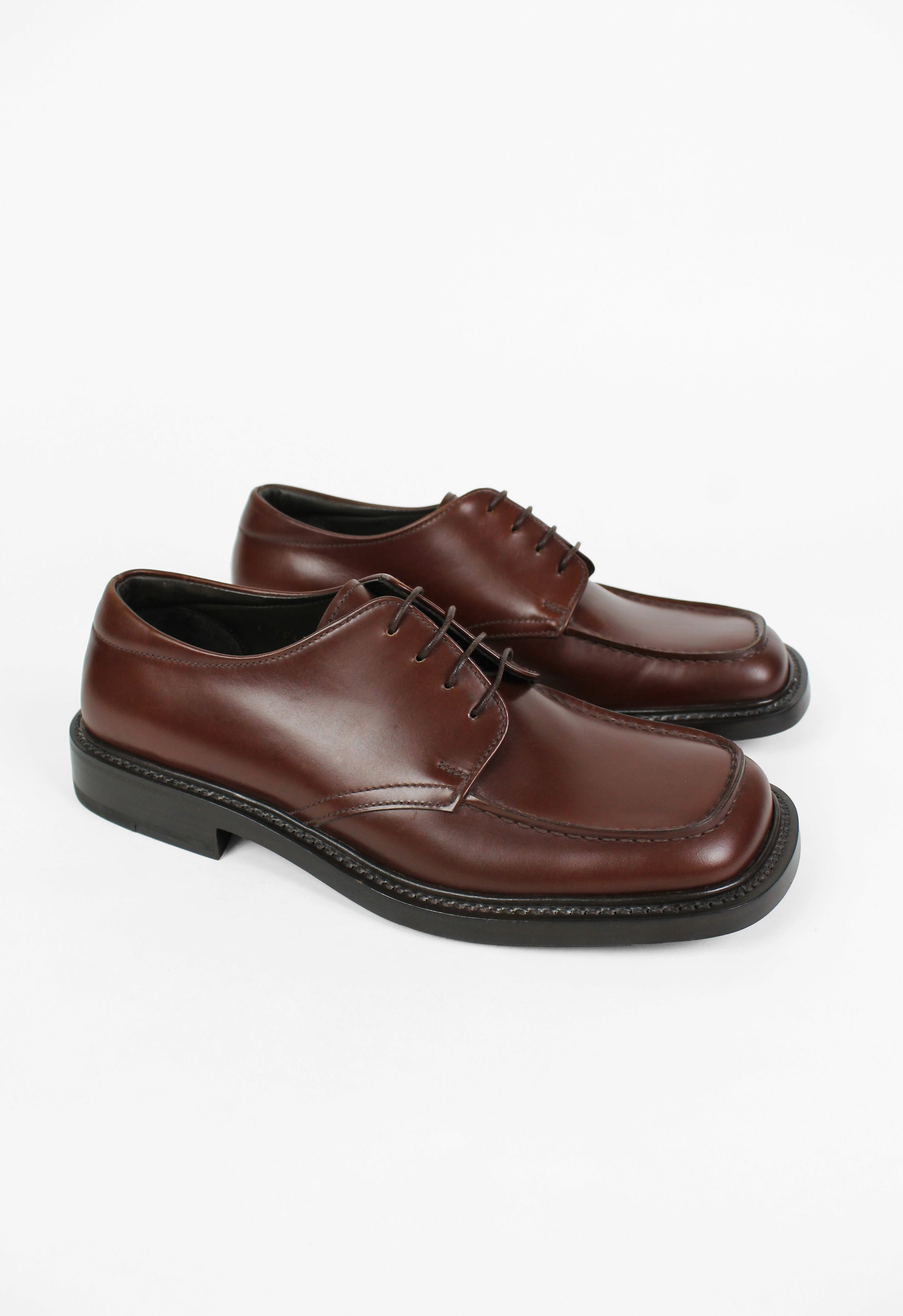 PRADA SQUARE TOE BROWN LEATHER SHOES – THE 543